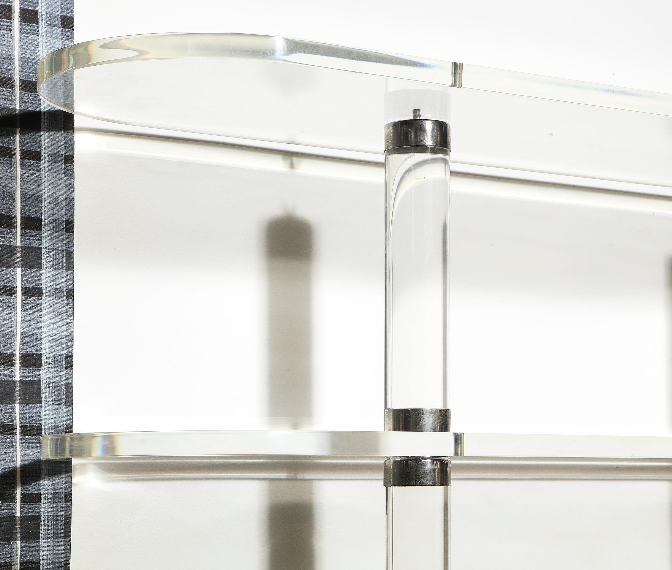 Pair of Lucite and Chrome Shelves For Sale 2