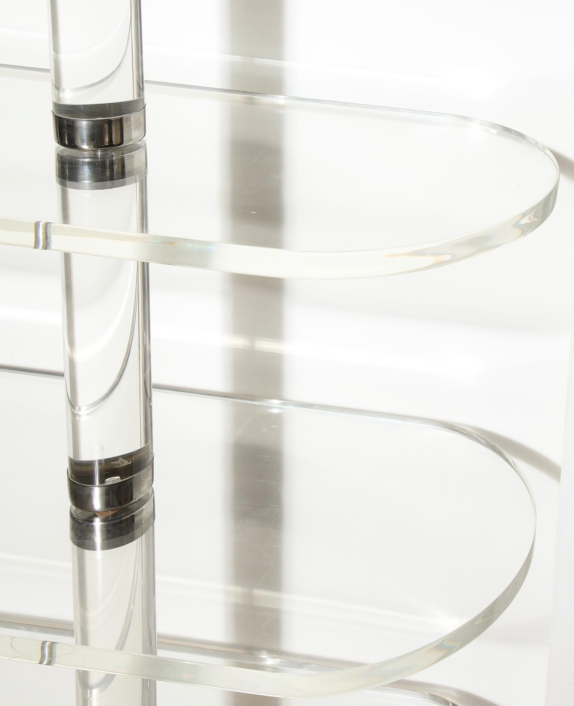 Pair of Lucite and Chrome Shelves For Sale 3