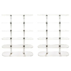 Pair of Lucite and Chrome Shelves