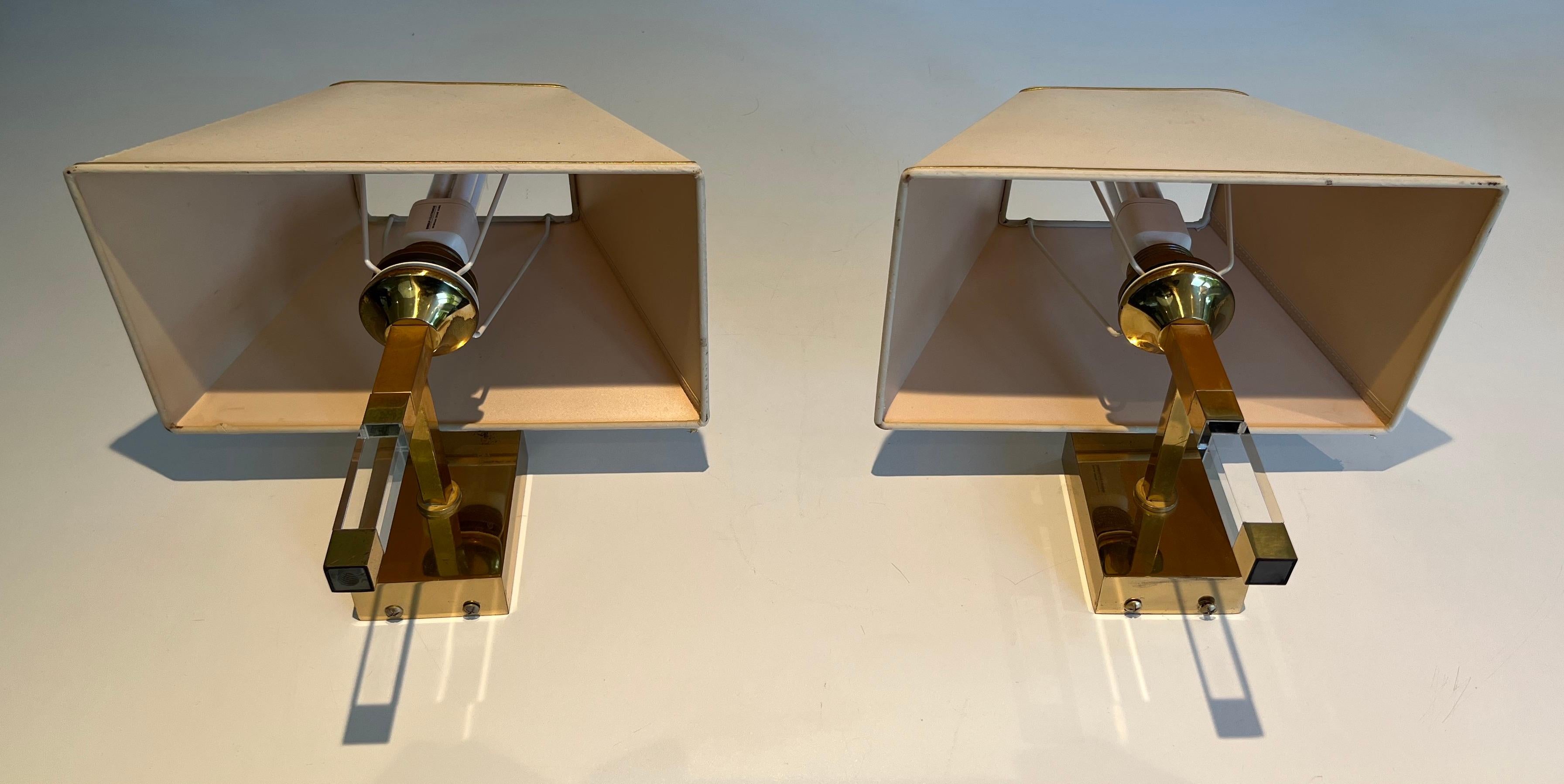 Pair of Lucite and Gilt Wall Sconces, circa 1970 For Sale 9
