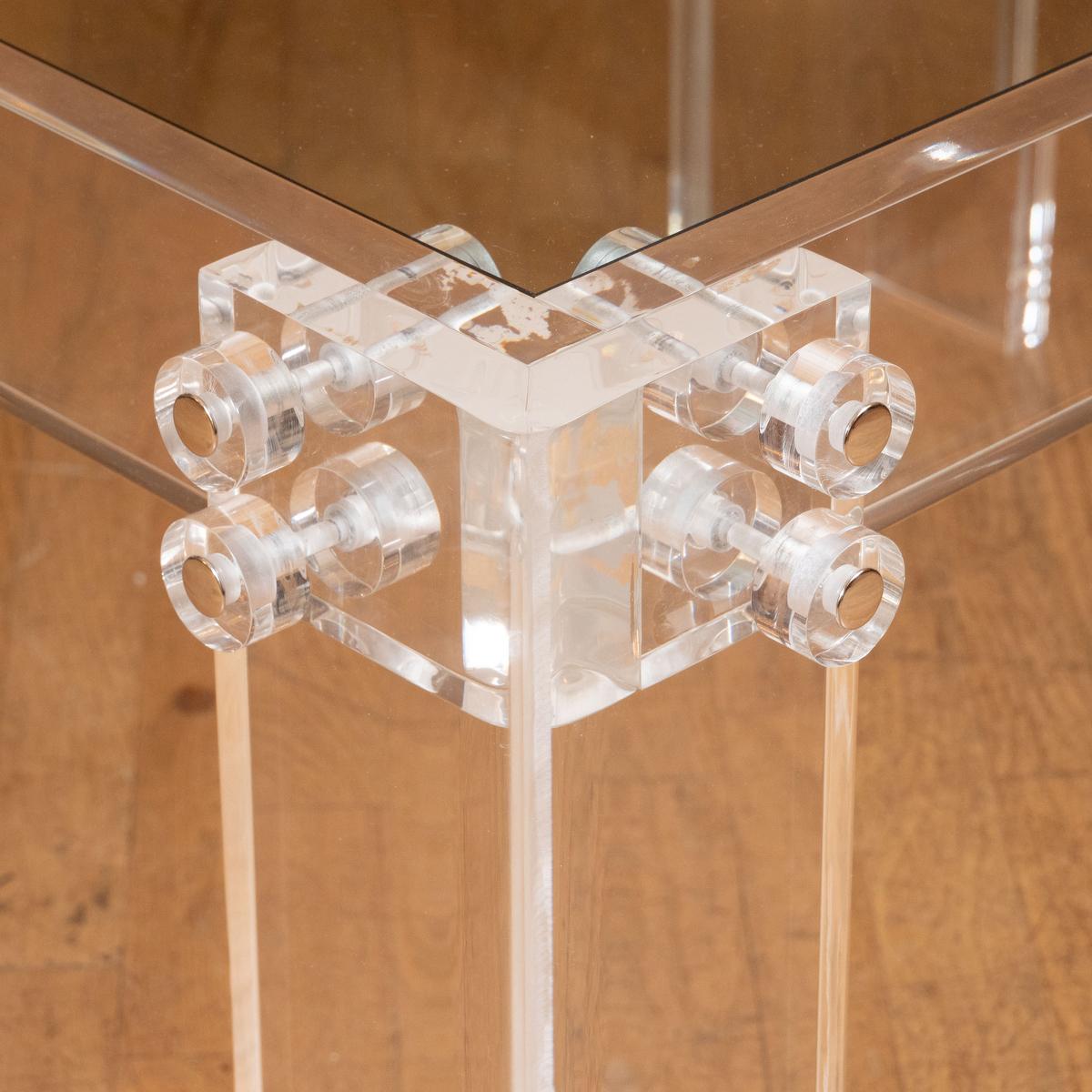Mid-Century Modern Pair of Lucite and Glass End Tables For Sale