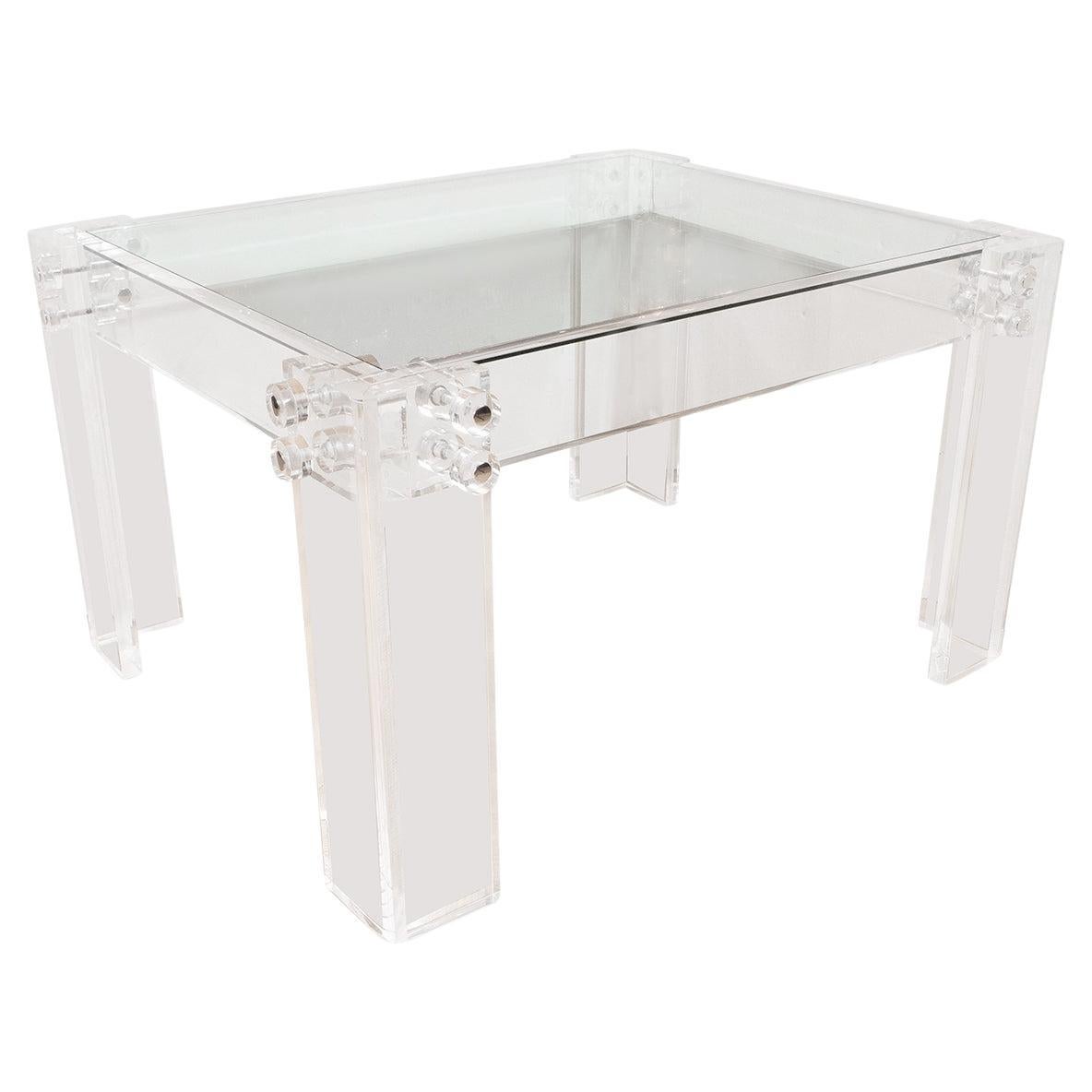 Pair of Lucite and Glass End Tables For Sale