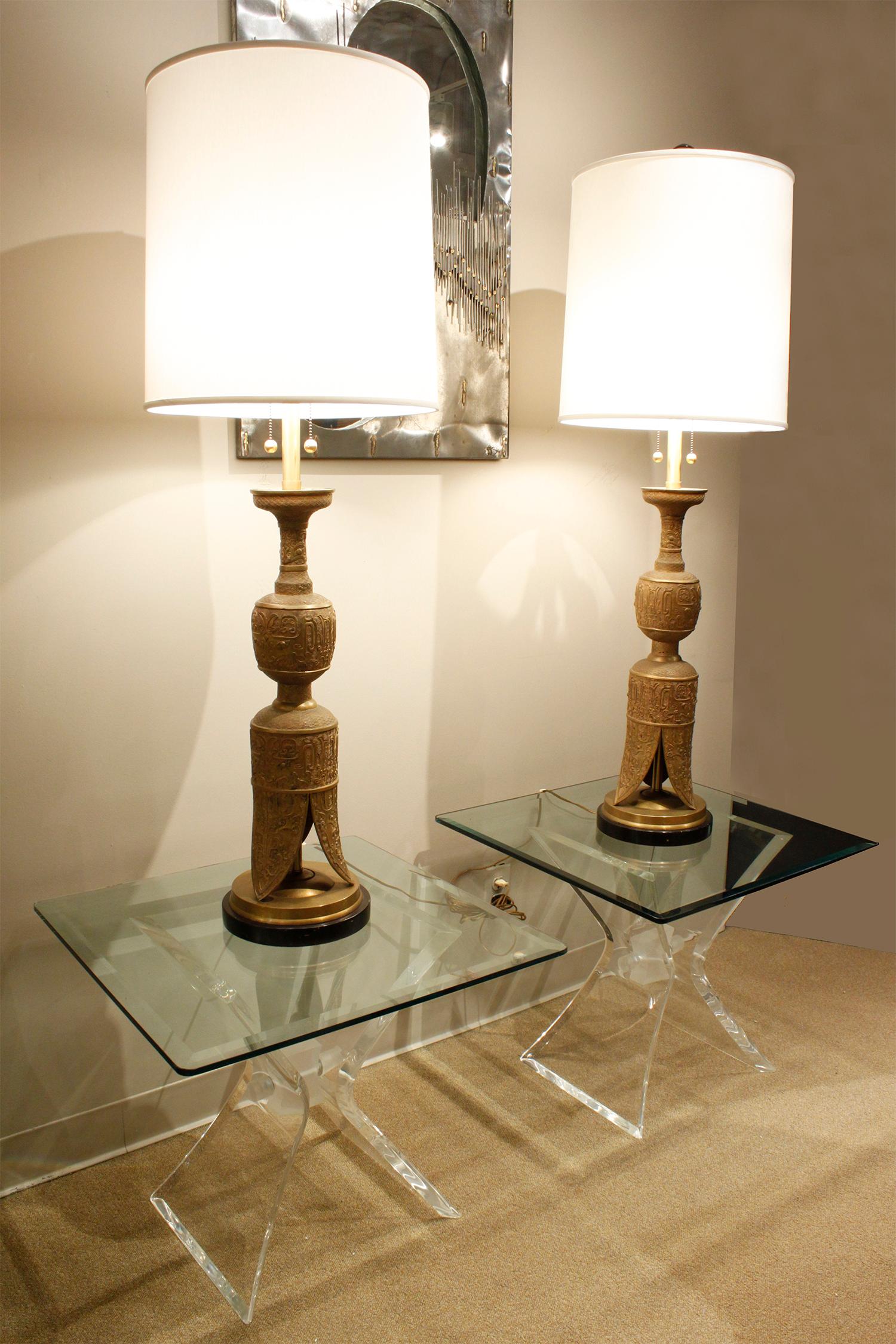 Cut Glass Pair of Lucite and Glass Sculptural End Tables, 1970s