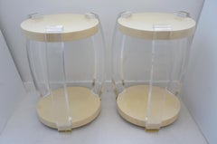 Pair of Lucite and Goatskin Side Tables Style of Karl Springer