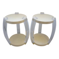 Pair of Lucite and Goatskin Side Tables Style of Karl Springer