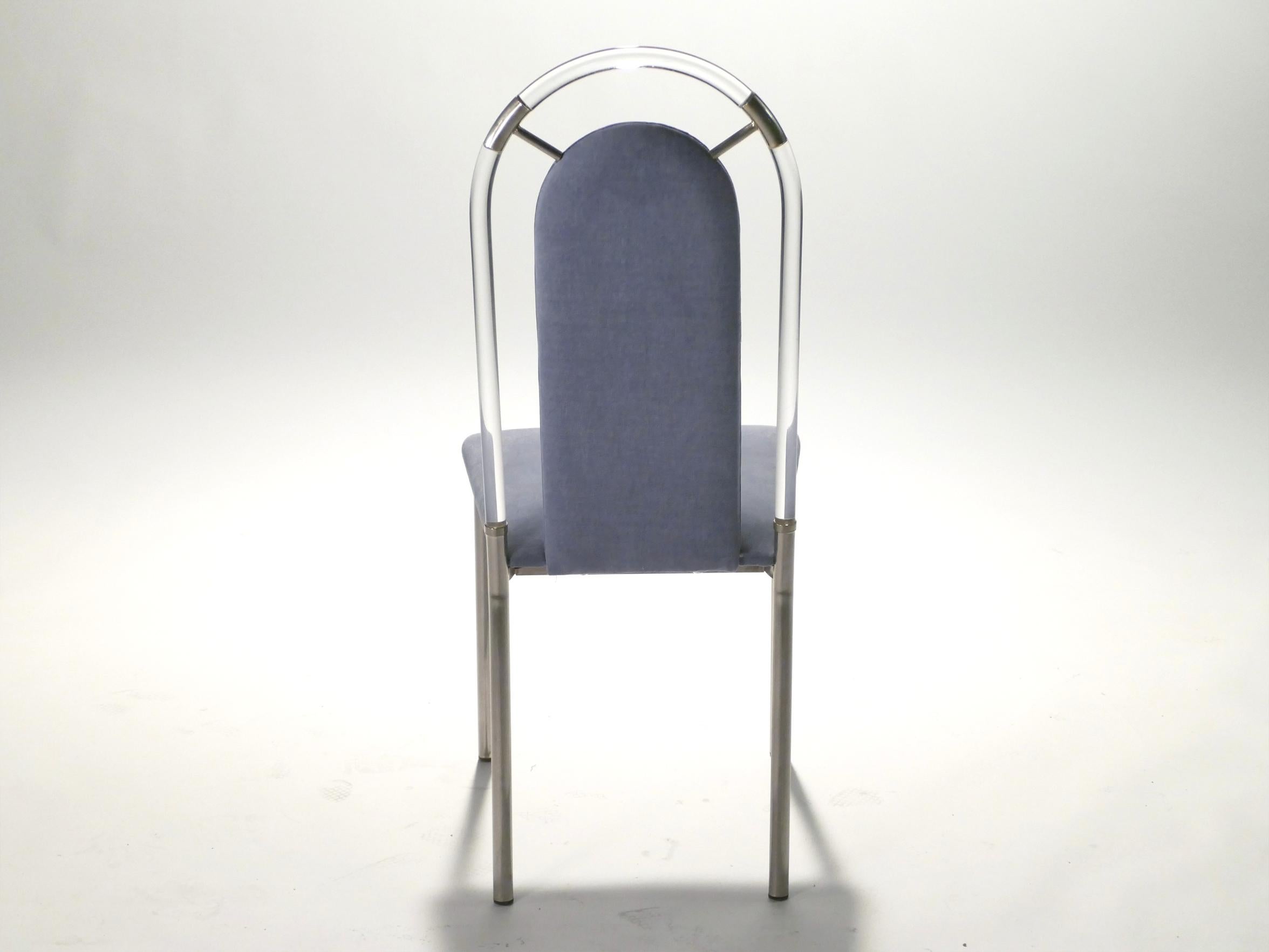French Pair of Lucite and Gunmetal Chairs by Maison Jansen, 1970s