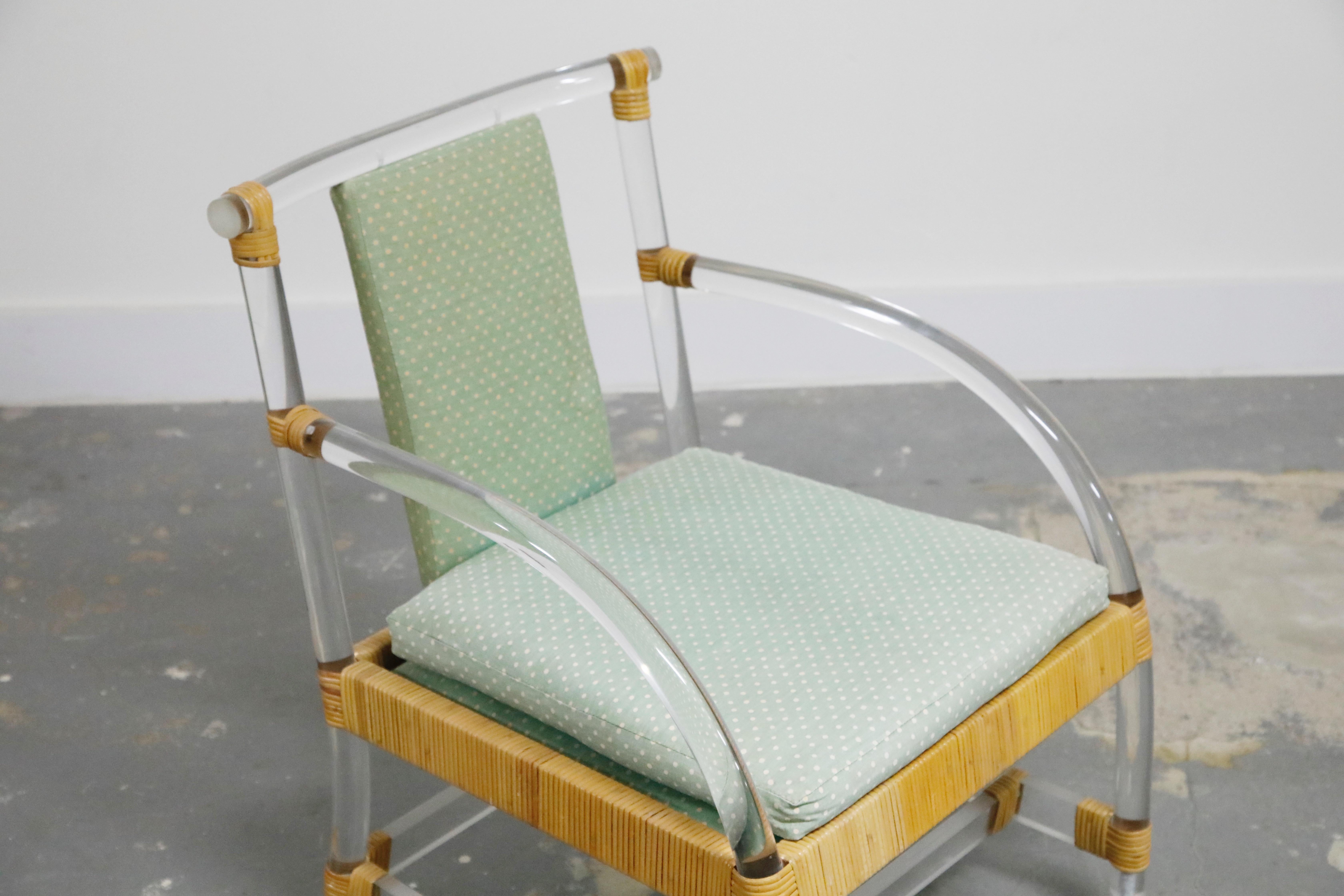 Pair of Lucite and Rattan Lounge Armchairs on Casters by Ficks Reed, 1970s  8