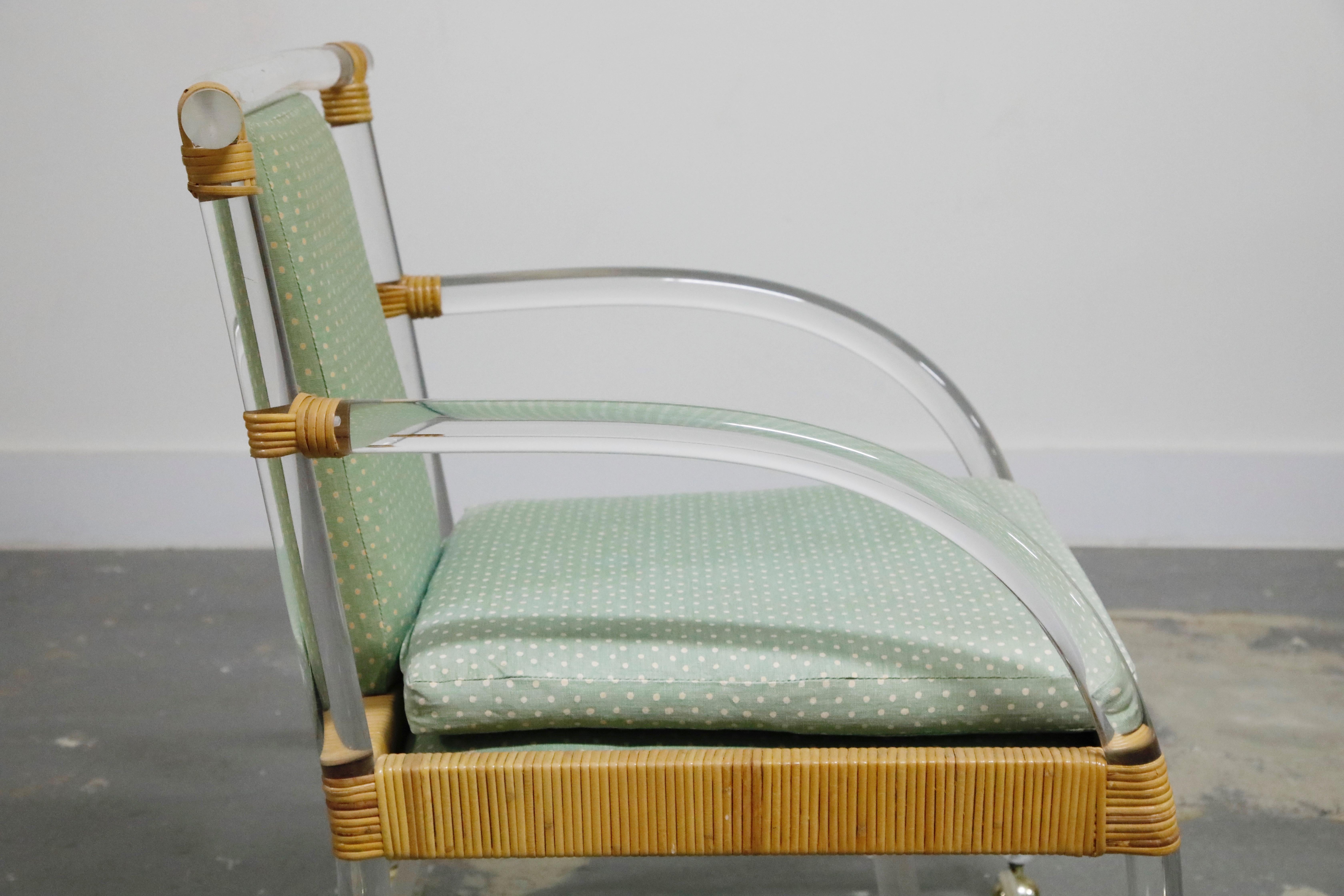 Pair of Lucite and Rattan Lounge Armchairs on Casters by Ficks Reed, 1970s  9