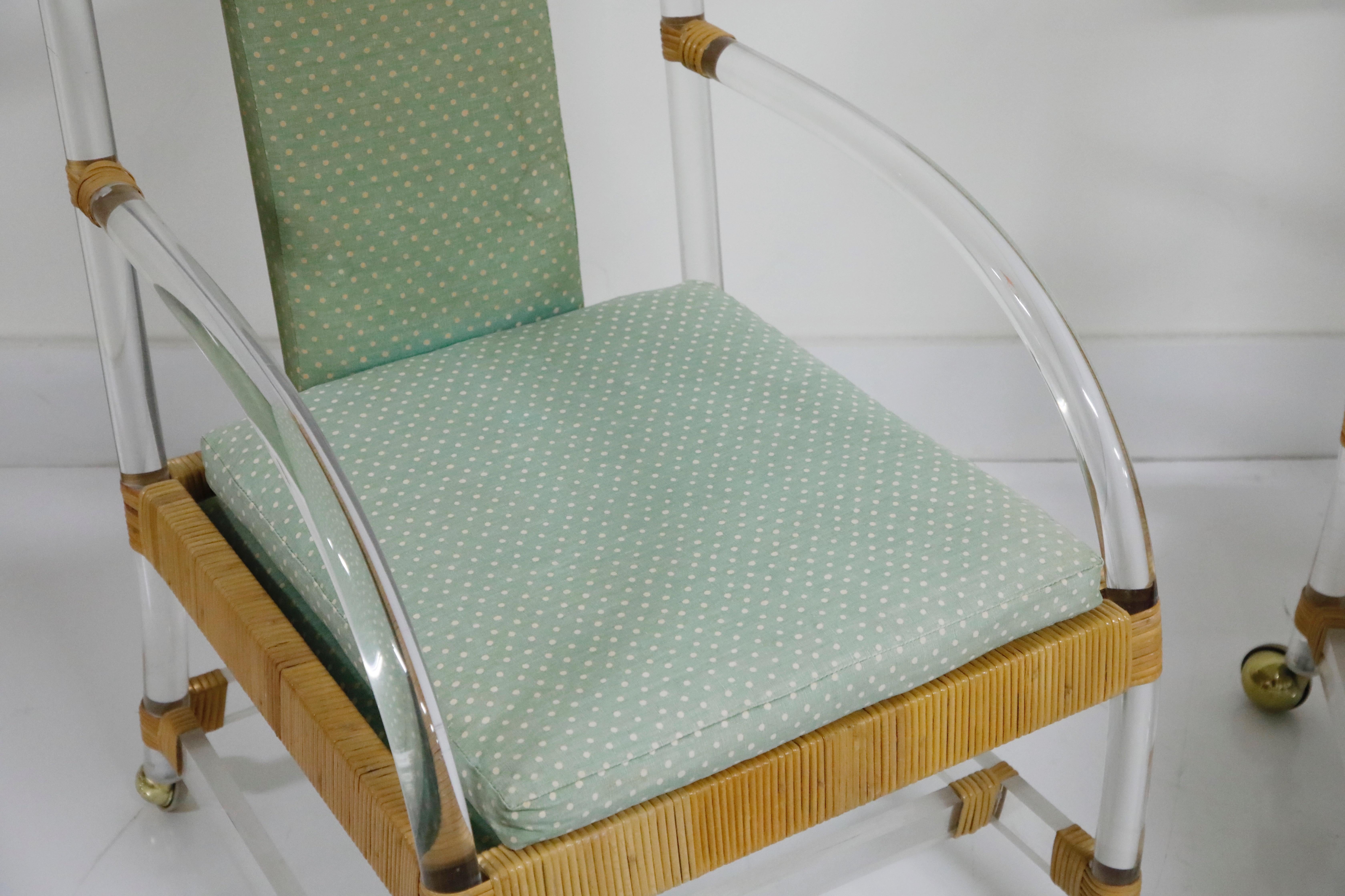 Pair of Lucite and Rattan Lounge Armchairs on Casters by Ficks Reed, 1970s  2