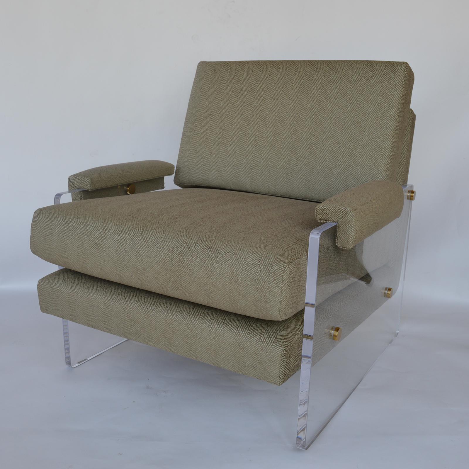 American Pair of Lucite Armchairs newly upholstered, 1980's For Sale