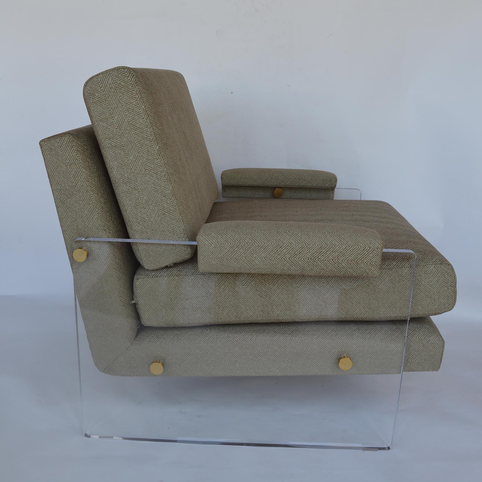 Silk Pair of Lucite Armchairs newly upholstered, 1980's For Sale
