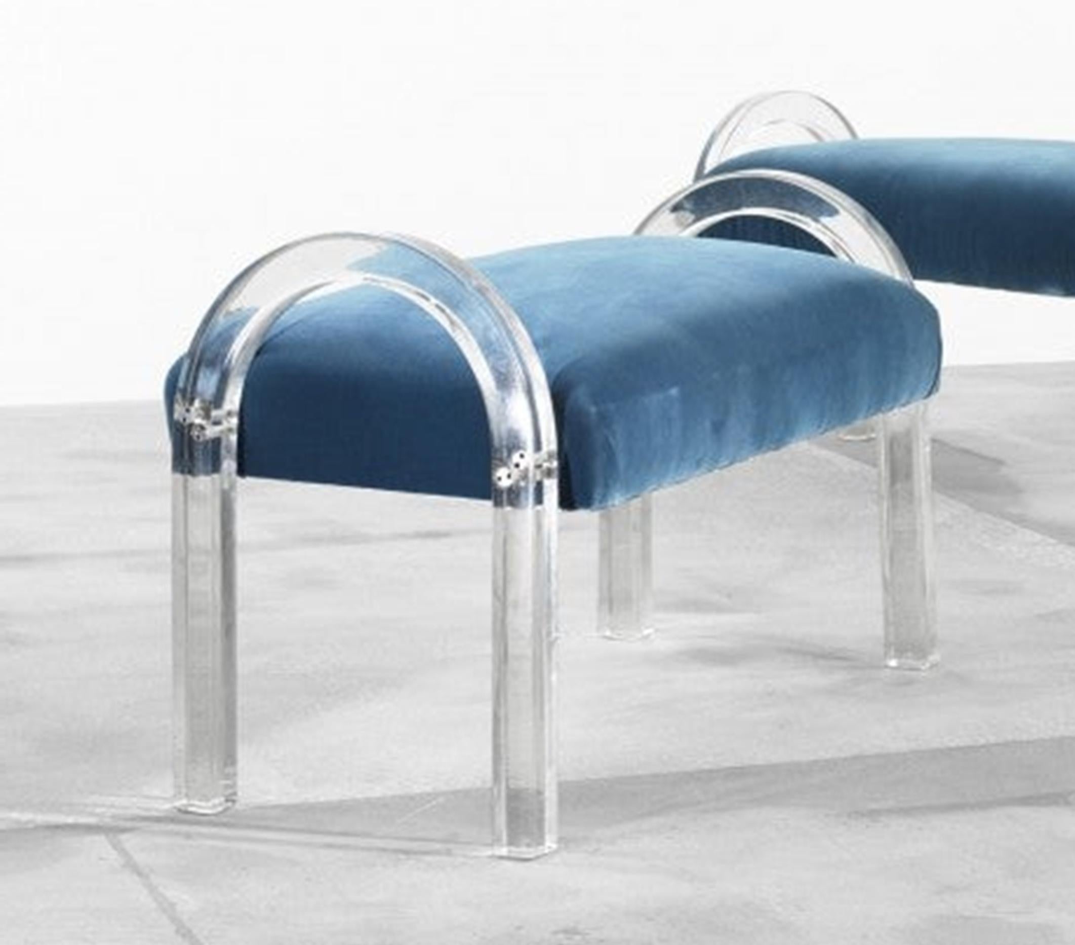 American Pair of Lucite Arched Benches by Charles Hollis Jones For Sale