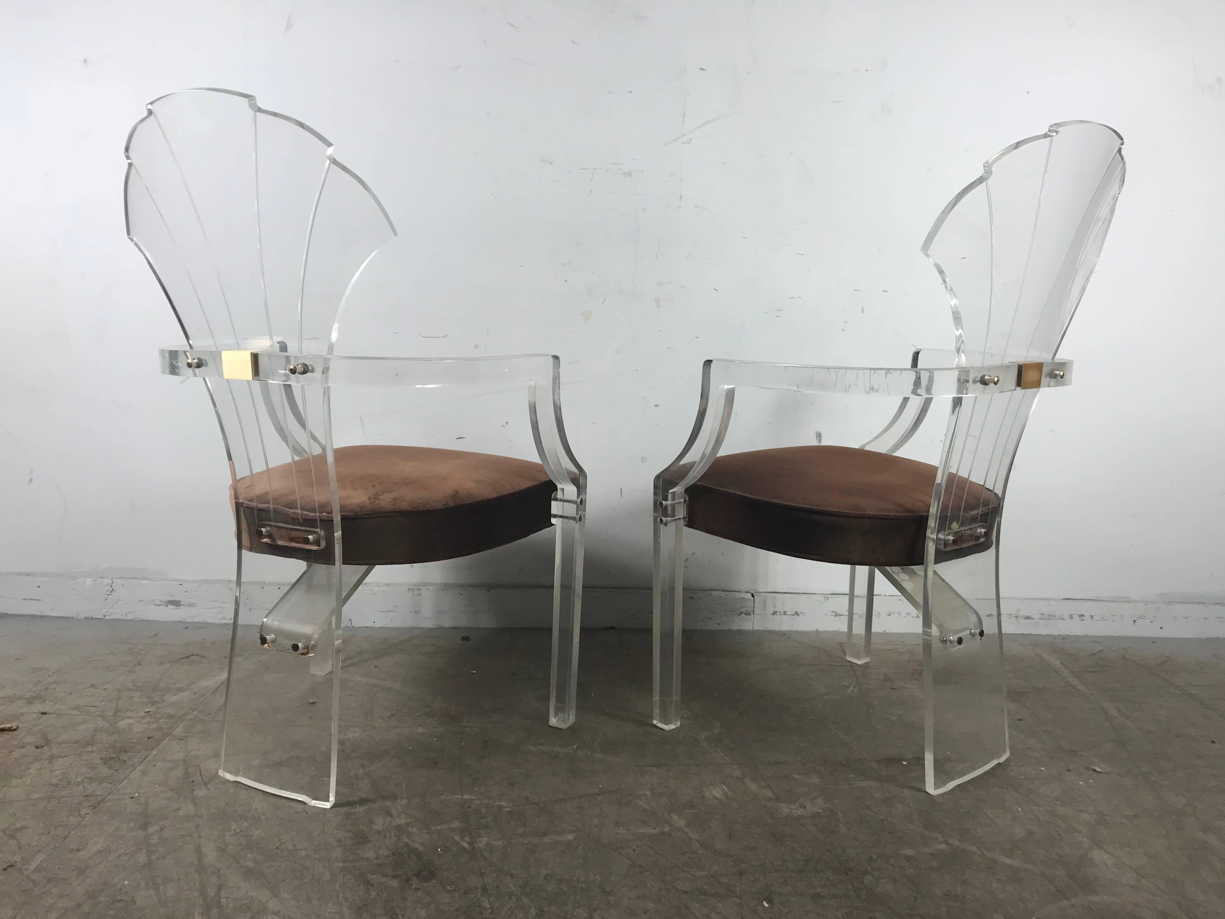 Late 20th Century Pair of Lucite Arm Chairs by Hill Manufacturing after Charles Hollis Jones
