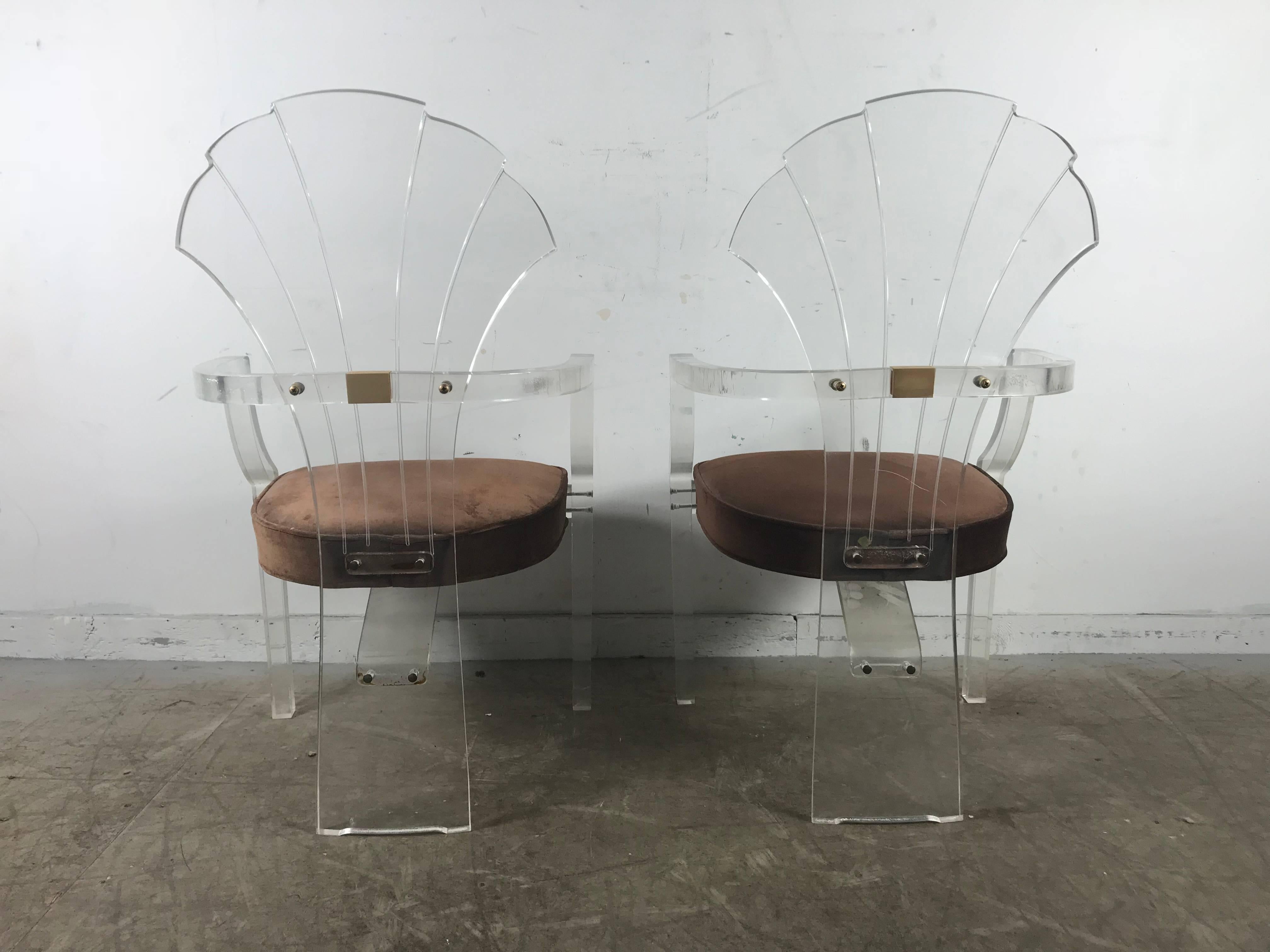 Pair of Lucite Arm Chairs by Hill Manufacturing after Charles Hollis Jones 1