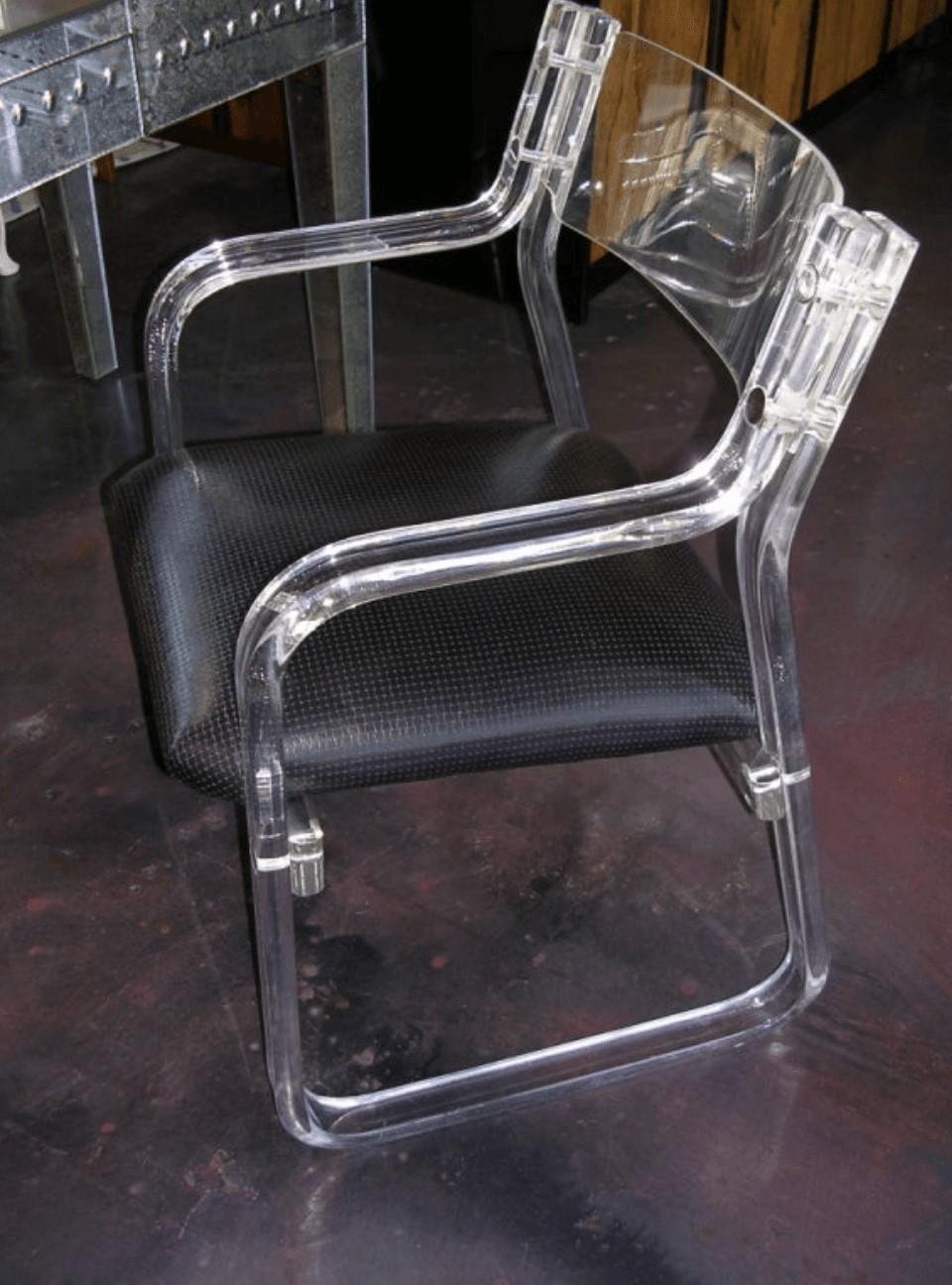 Leather Pair of Lucite Armchairs For Sale