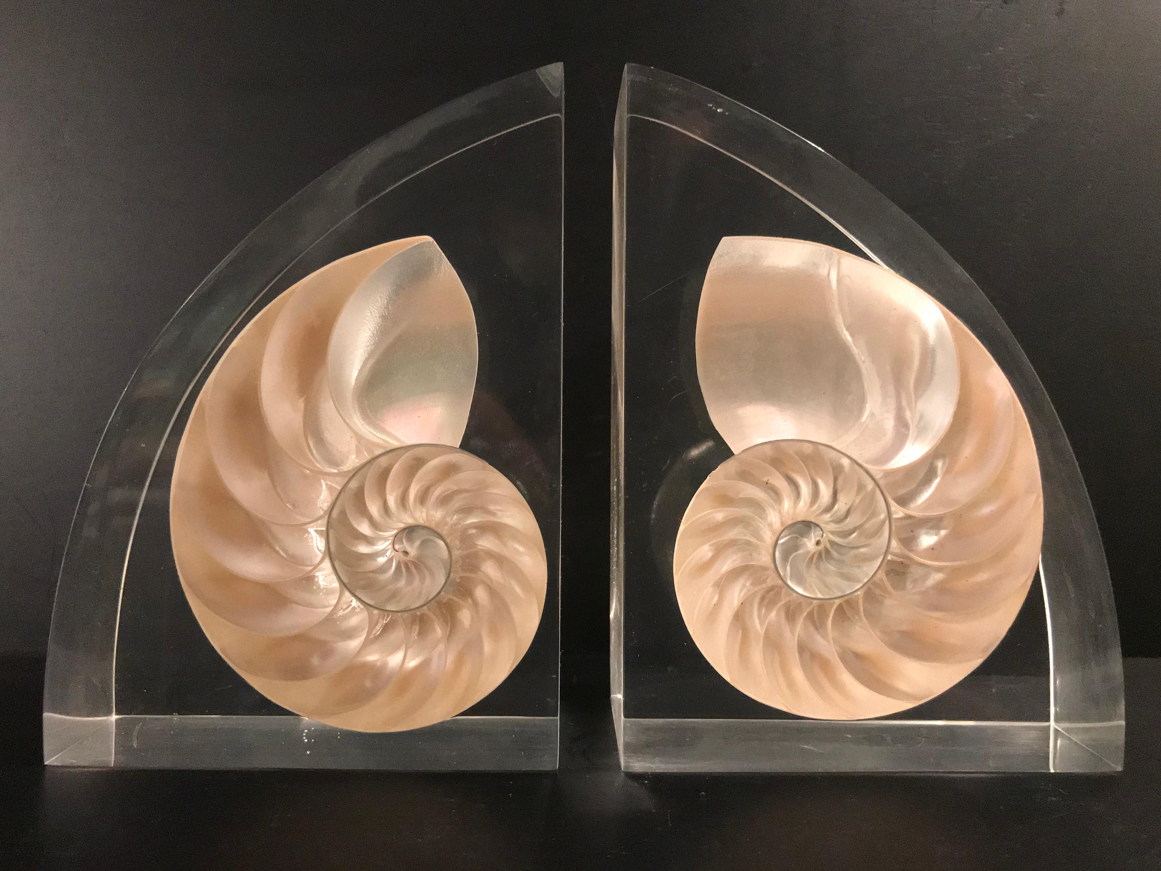 Pair of Lucite Bookends with Encased Nautilus Shell For Sale 13