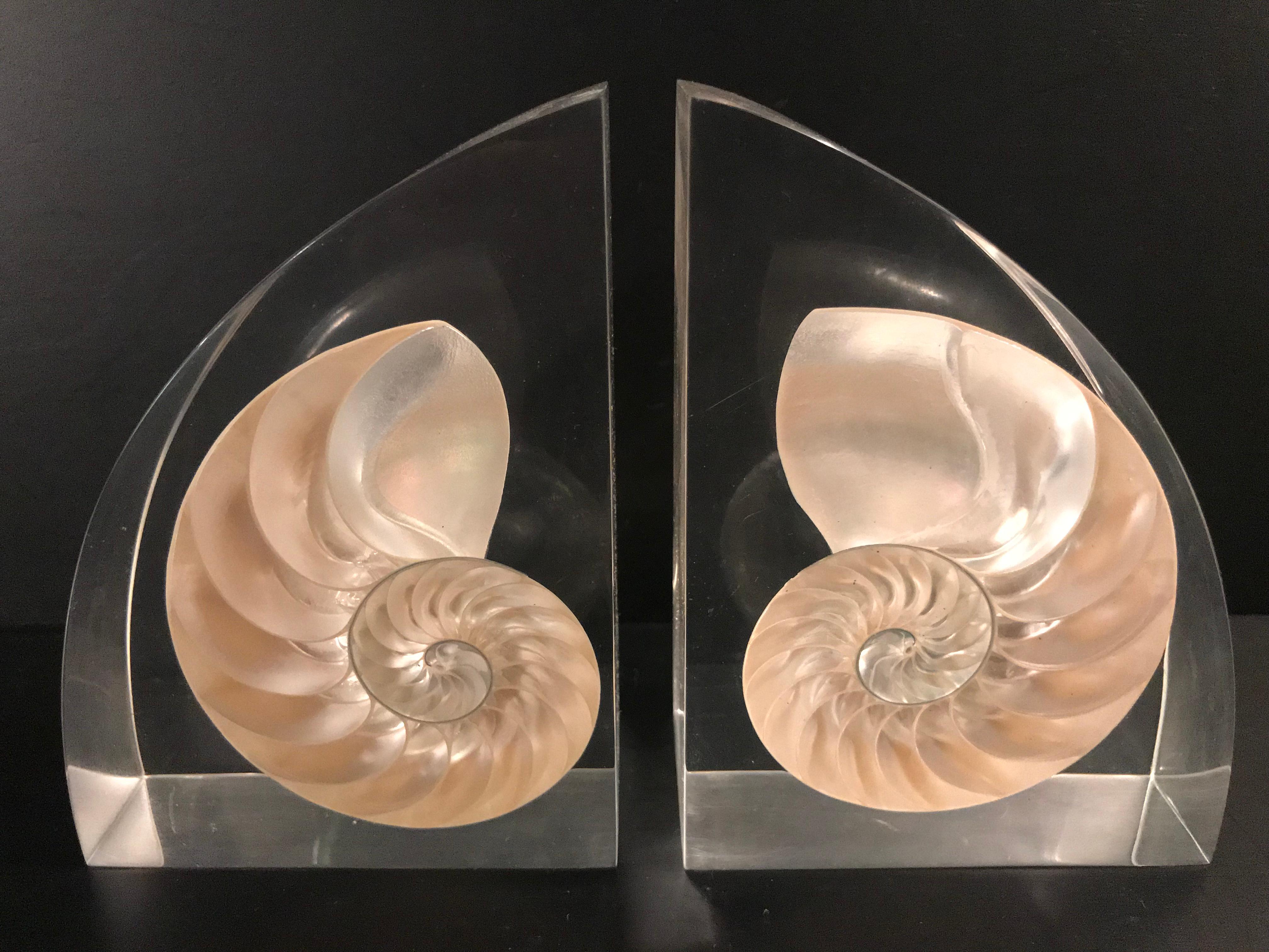 Pair of Lucite Bookends with Encased Nautilus Shell For Sale 14