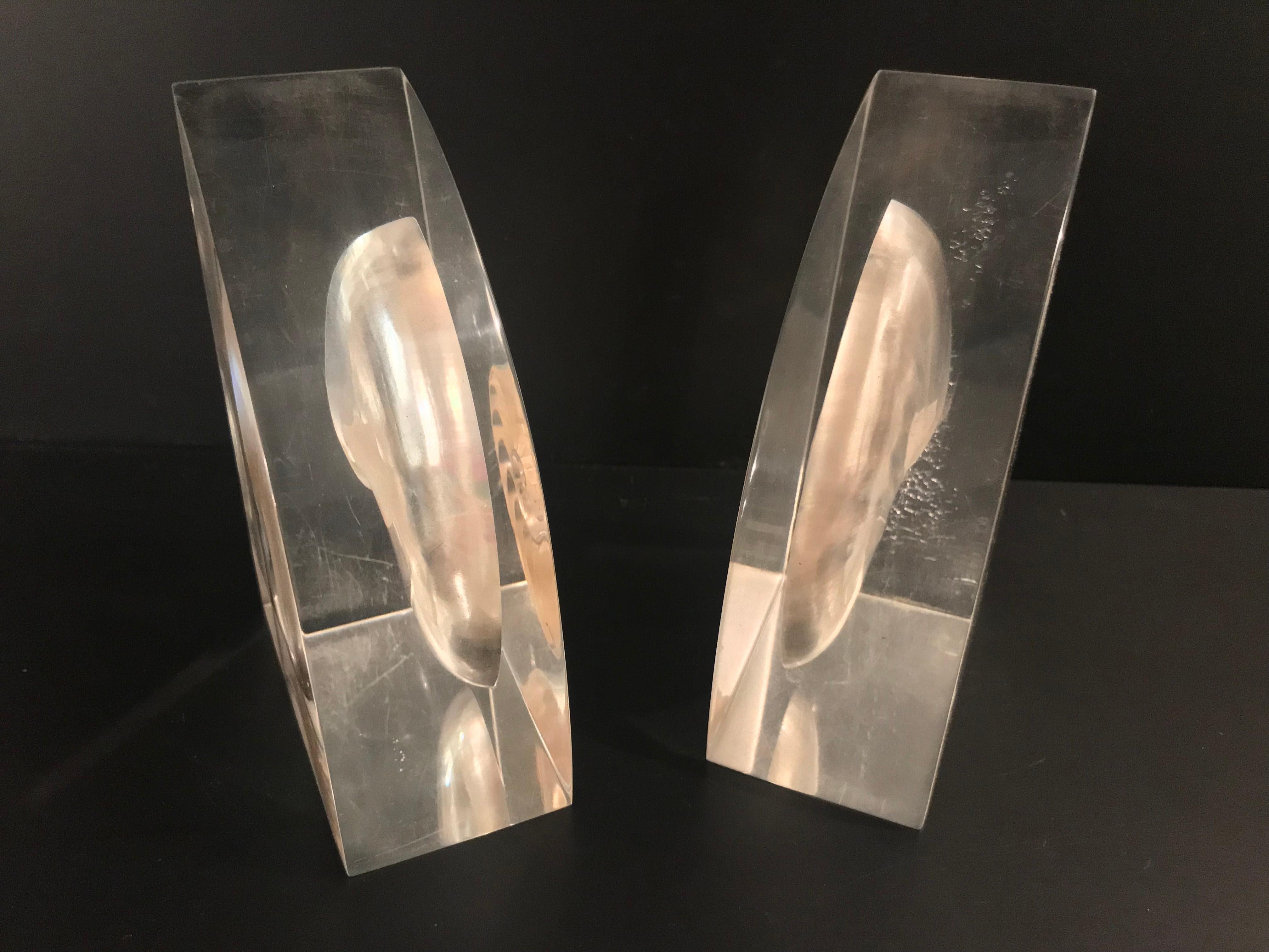 Pair of Lucite Bookends with Encased Nautilus Shell For Sale 4