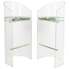 Pair of Lucite Brass Bar Stools Style Charles Hollis Jones, 1960