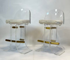 Pair of Lucite & Brass Counter Stools by Hill Manufacturing, USA 1970's