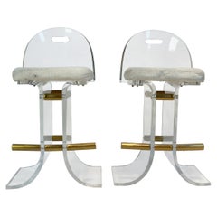 Pair of Lucite & Brass Counter Stools by Hill Manufacturing, USA 1970's