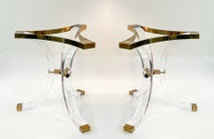 Pair of Lucite & Brass “Regency” Dining Table Bases by Charles Hollis Jones