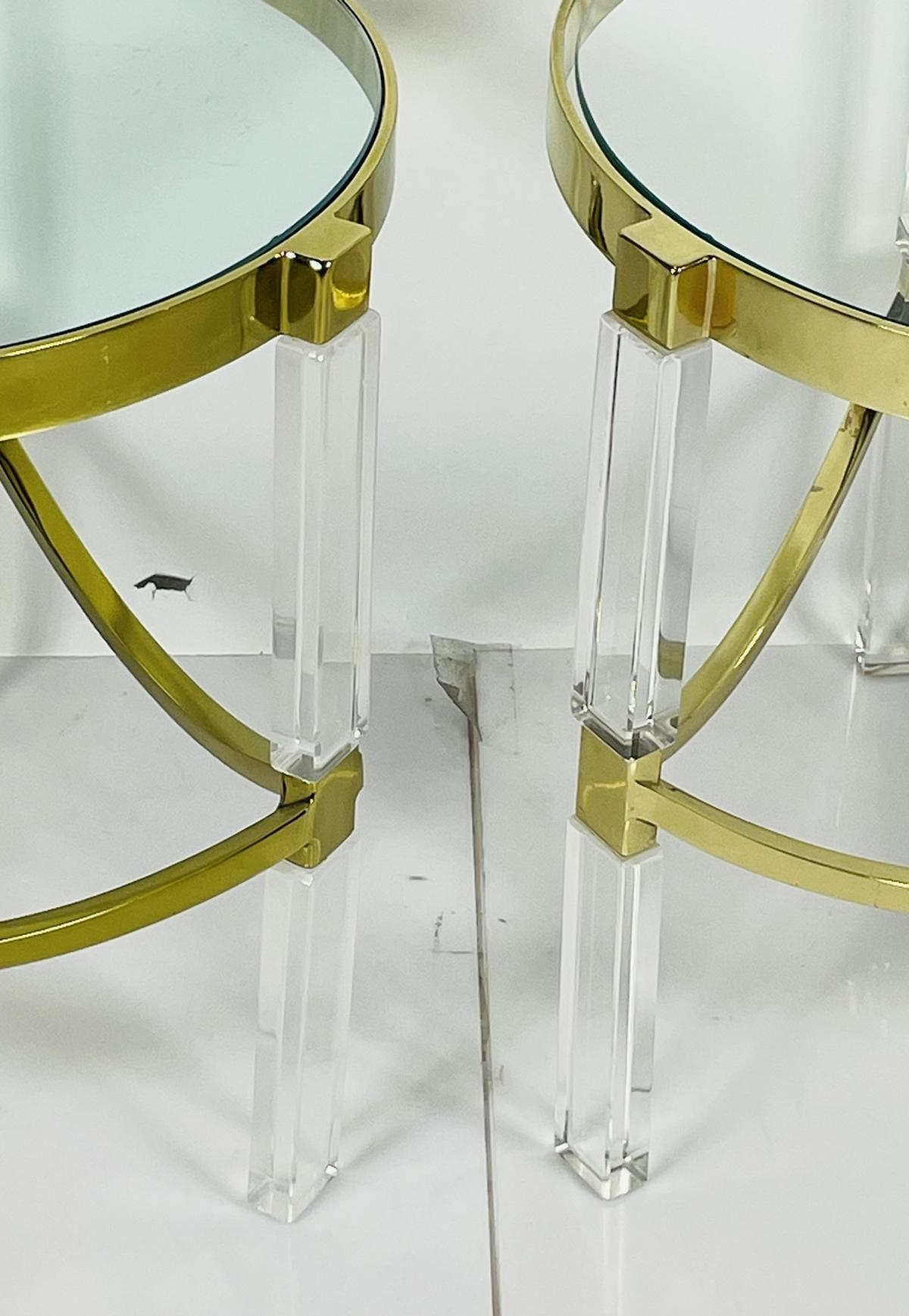 Pair of Lucite & Brass Side Tables by Charles Hollis Jones 