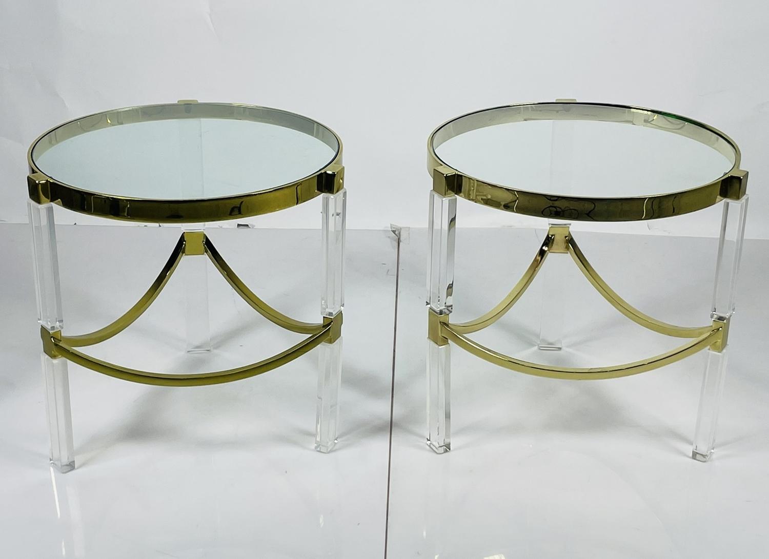 American Pair of Lucite & Brass Side Tables by Charles Hollis Jones 