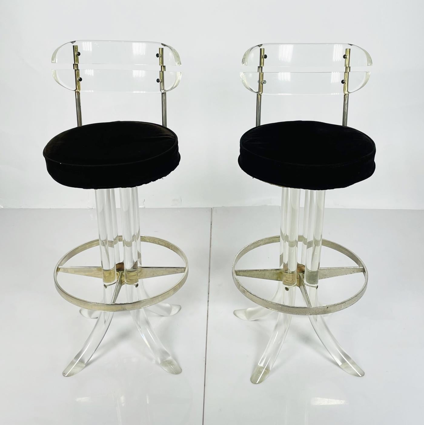 Pair of Lucite & Chrome Barstools After Charles Hollis Jones, USA 1970's For Sale 8