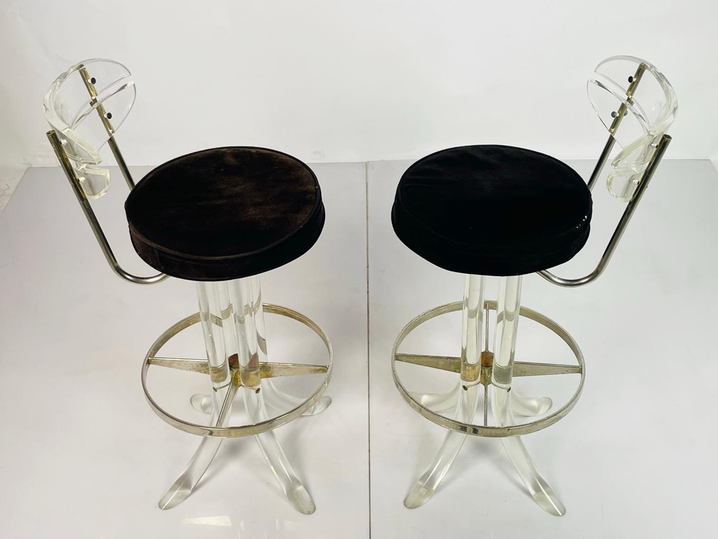 American Pair of Lucite & Chrome Barstools After Charles Hollis Jones, USA 1970's For Sale
