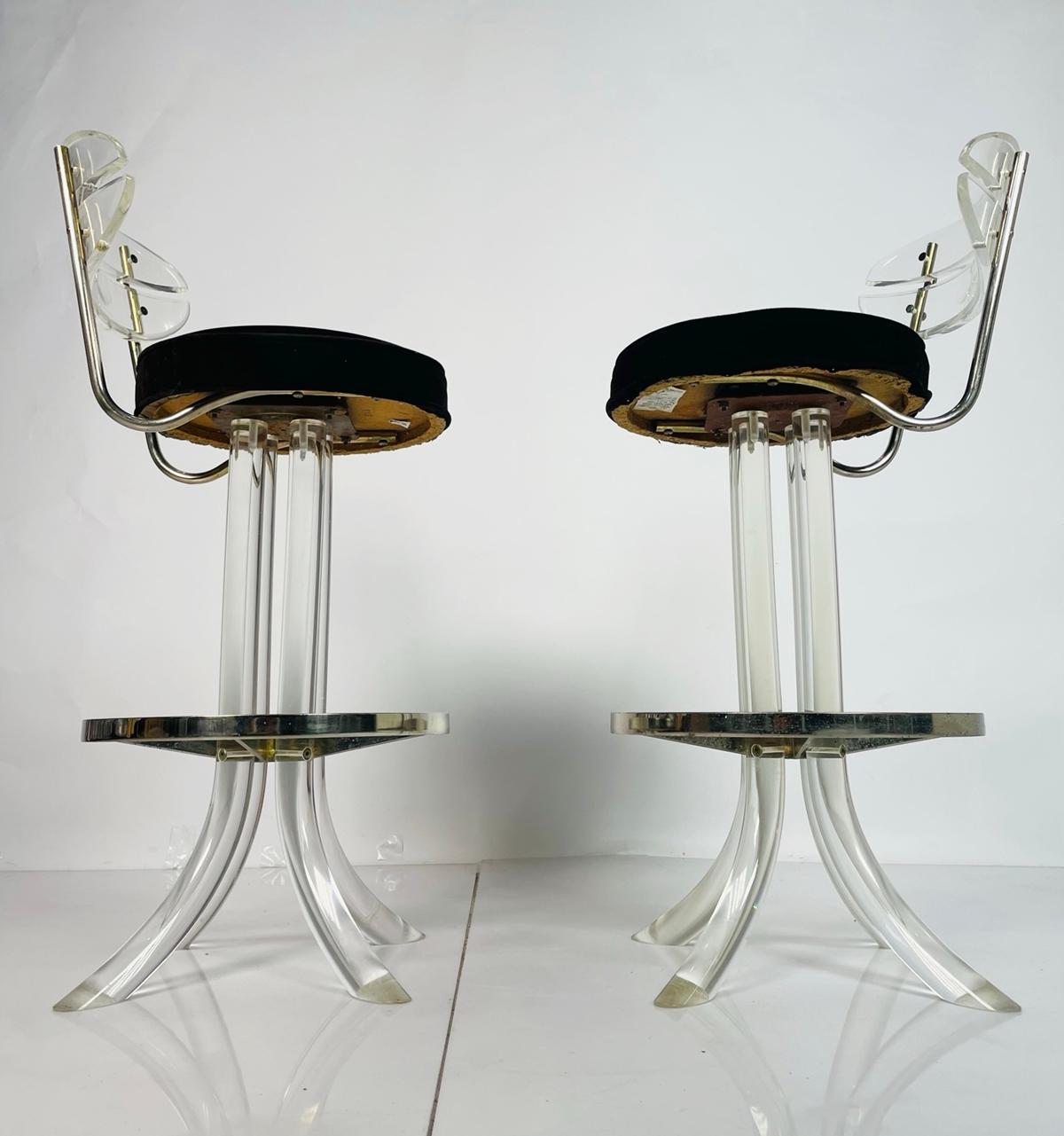 Pair of Lucite & Chrome Barstools After Charles Hollis Jones, USA 1970's For Sale 1