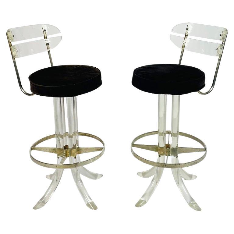 Pair of Lucite & Chrome Barstools After Charles Hollis Jones, USA 1970's For Sale