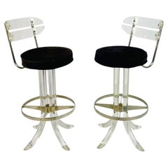 Pair of Lucite & Chrome Barstools After Charles Hollis Jones, USA 1970's