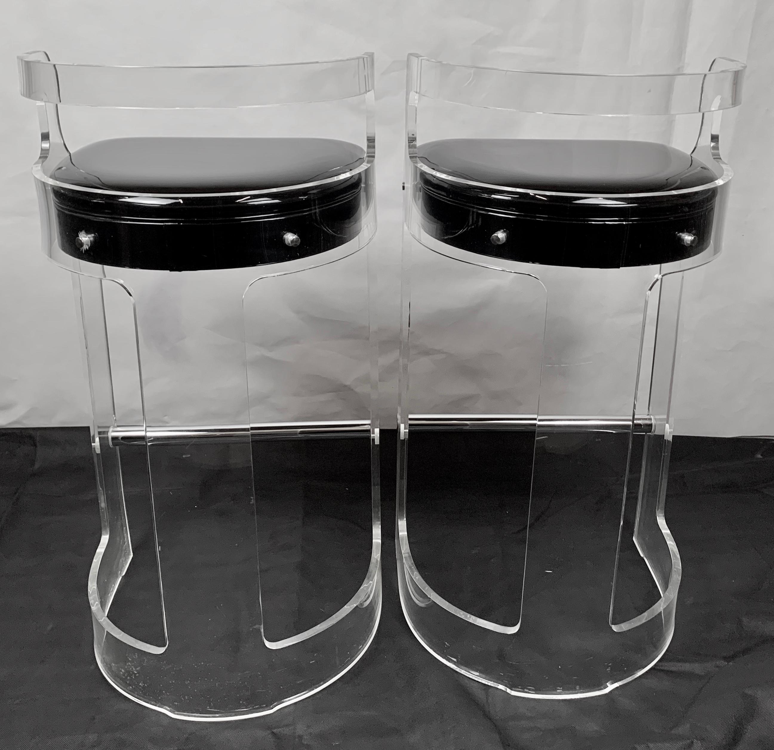 Hand-Crafted Pair of Lucite Barstools designed by Charles Hollis Jones for Hill MFG, 1970's