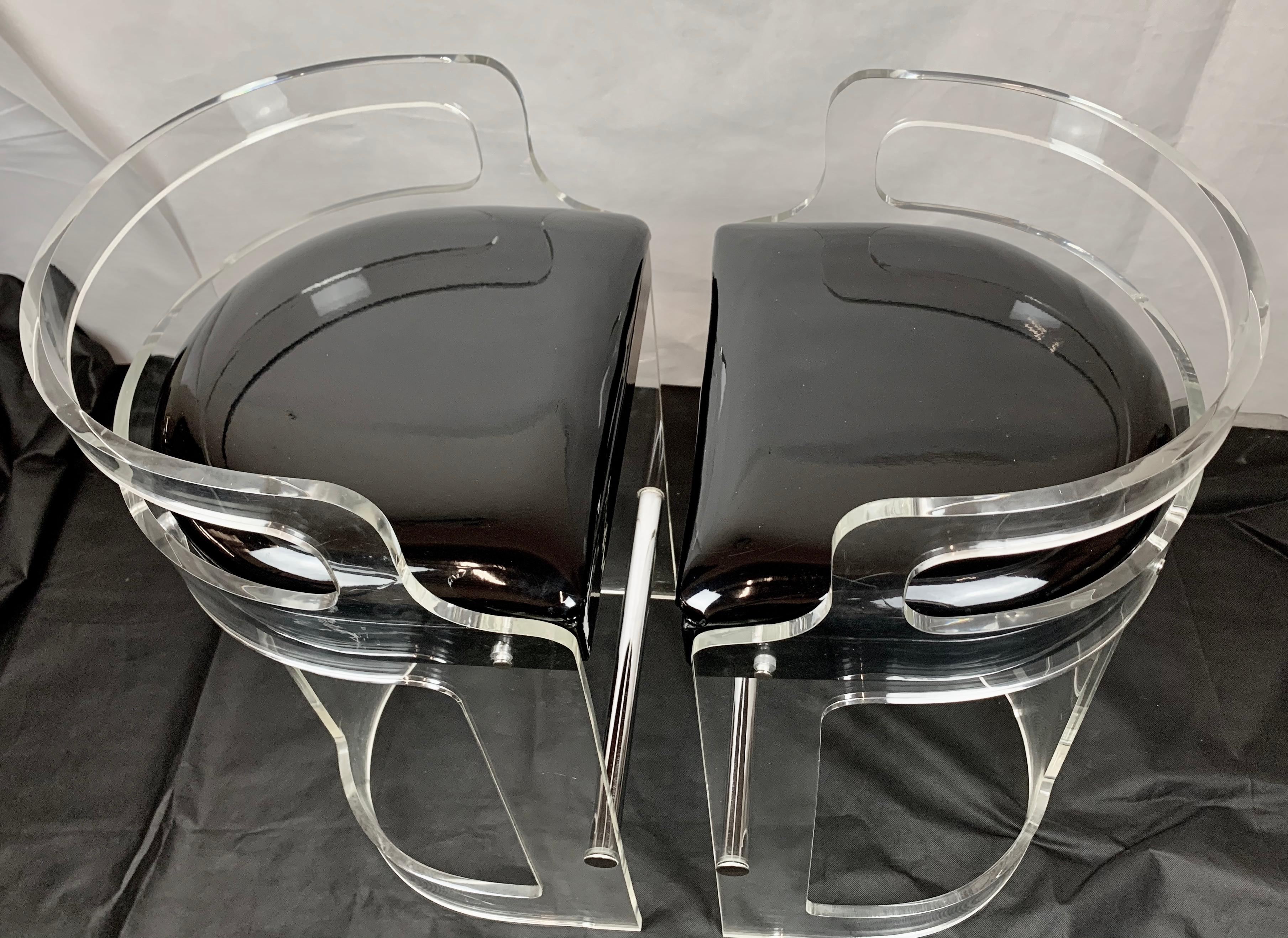 Pair of Lucite Barstools designed by Charles Hollis Jones for Hill MFG, 1970's In Good Condition In West Palm Beach, FL