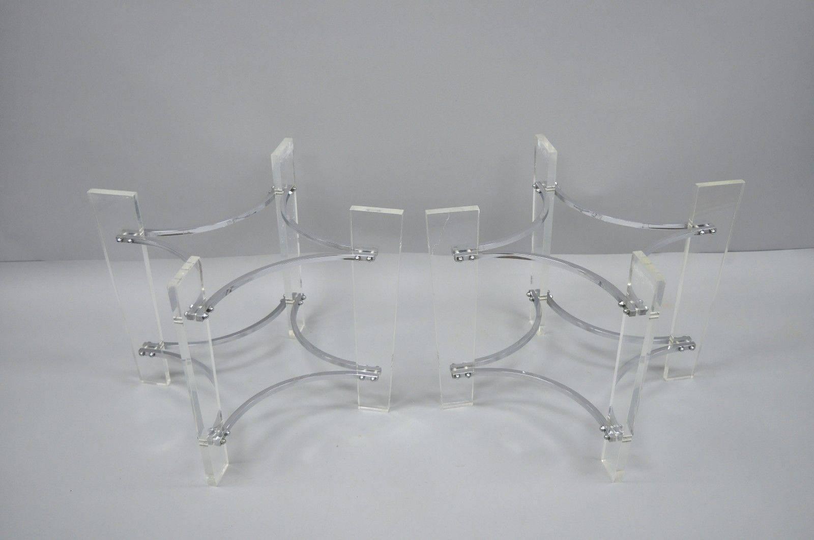 Pair of Lucite & Chrome Sculptural Mid-Century Modern End Table Bases For Sale 5
