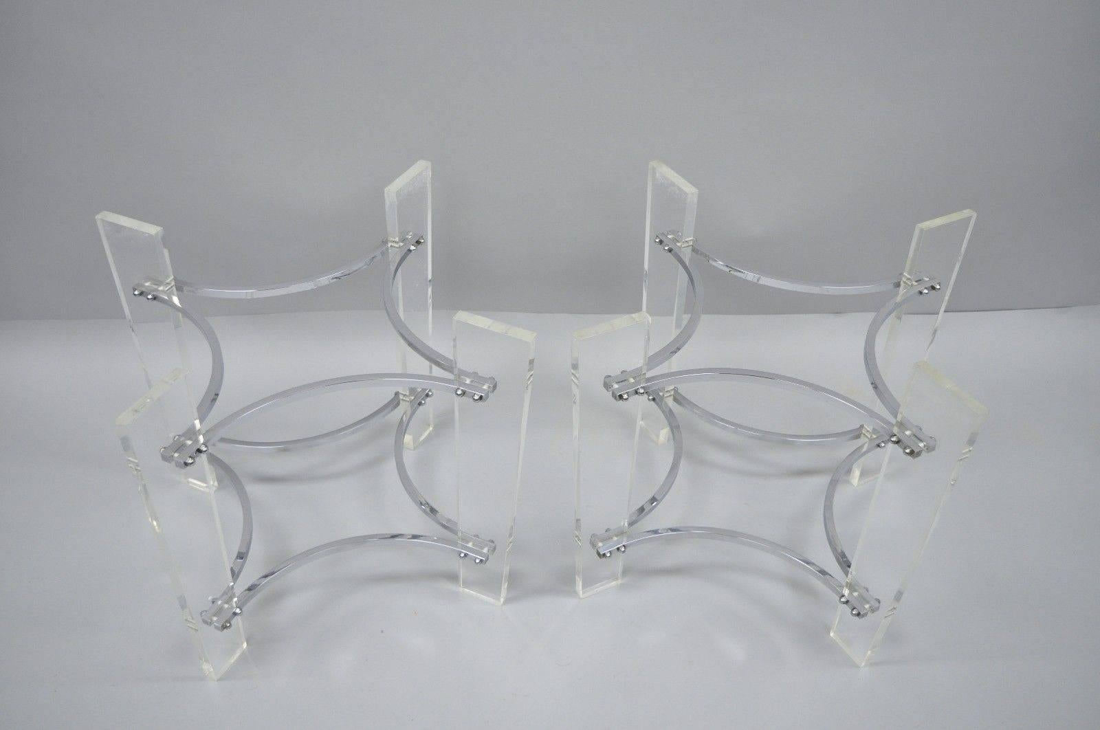 Pair of Lucite & Chrome Sculptural Mid-Century Modern End Table Bases For Sale 7
