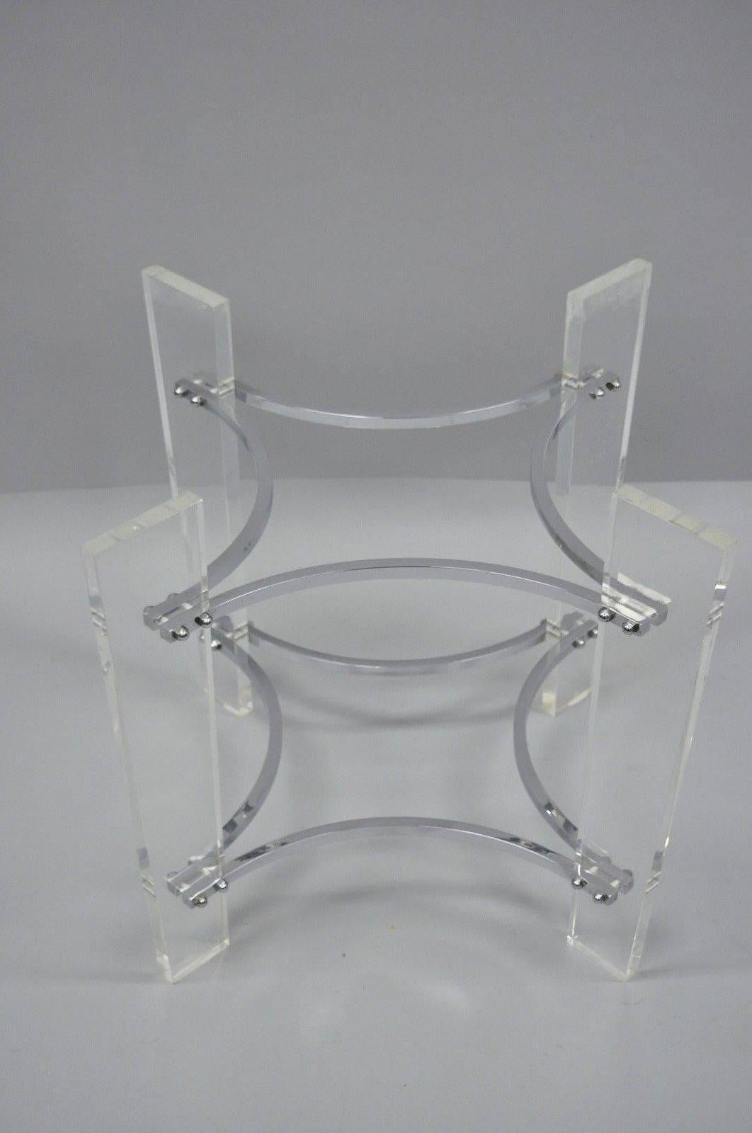 American Pair of Lucite & Chrome Sculptural Mid-Century Modern End Table Bases For Sale