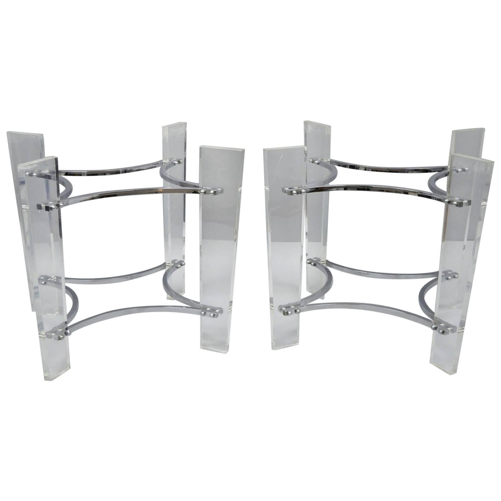 Pair of Lucite & Chrome Sculptural Mid-Century Modern End Table Bases