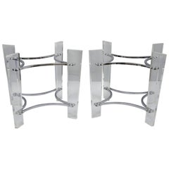 Retro Pair of Lucite & Chrome Sculptural Mid-Century Modern End Table Bases