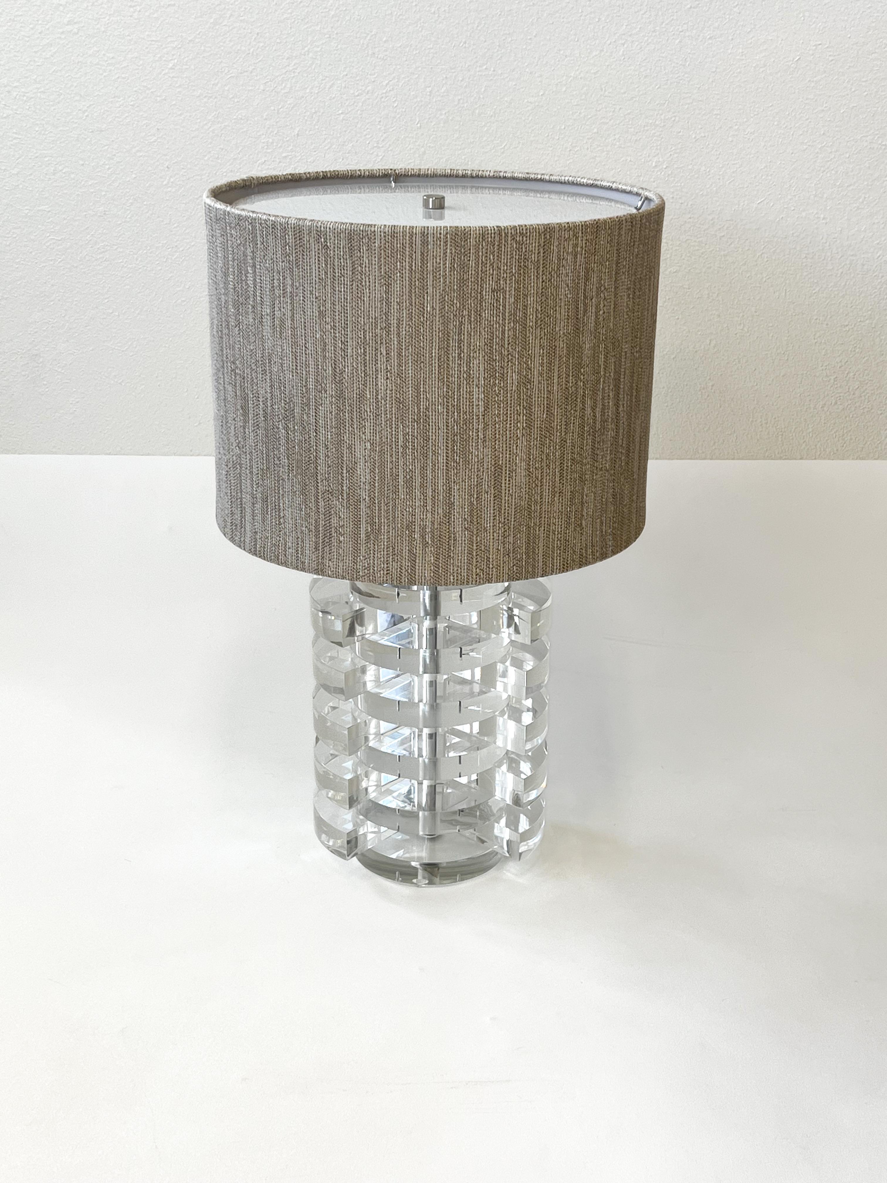 Modern Pair of Lucite & Chrome Table Lamps by Karl Springer For Sale