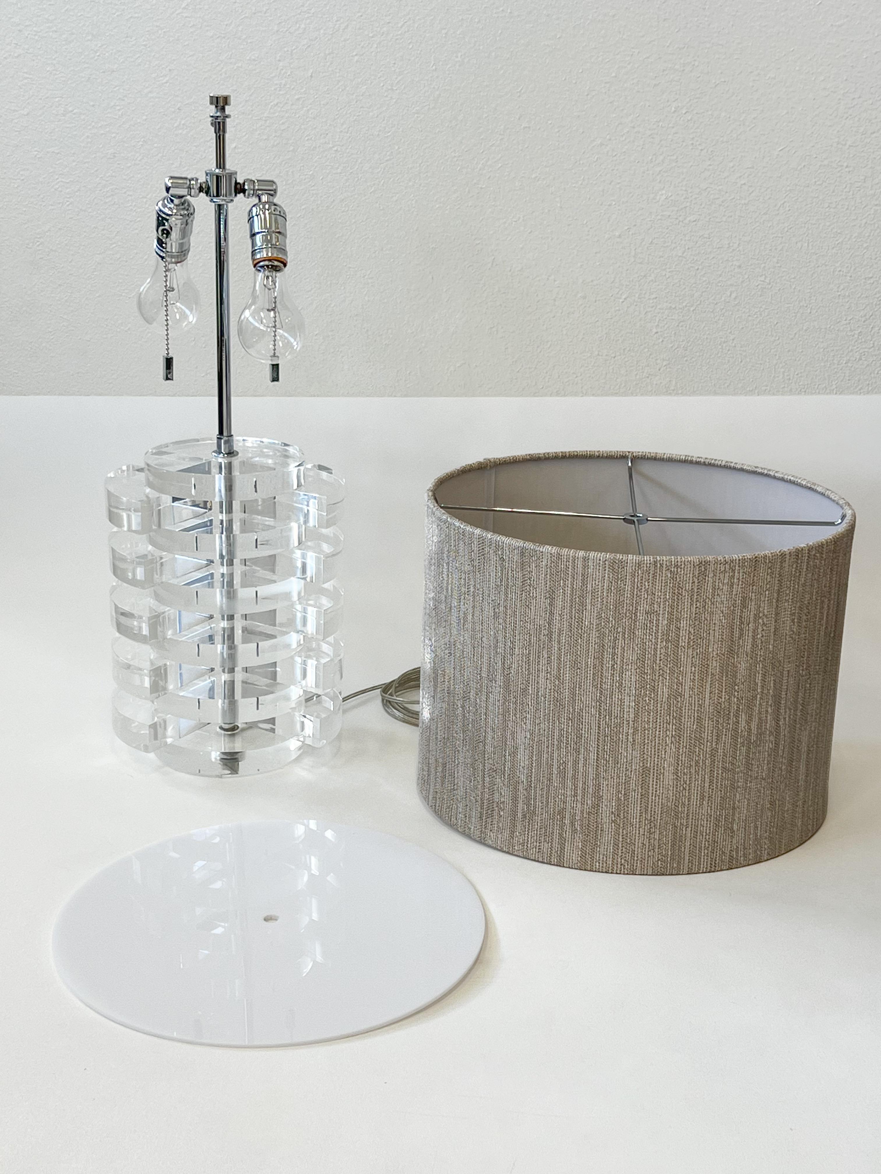 American Pair of Lucite & Chrome Table Lamps by Karl Springer For Sale