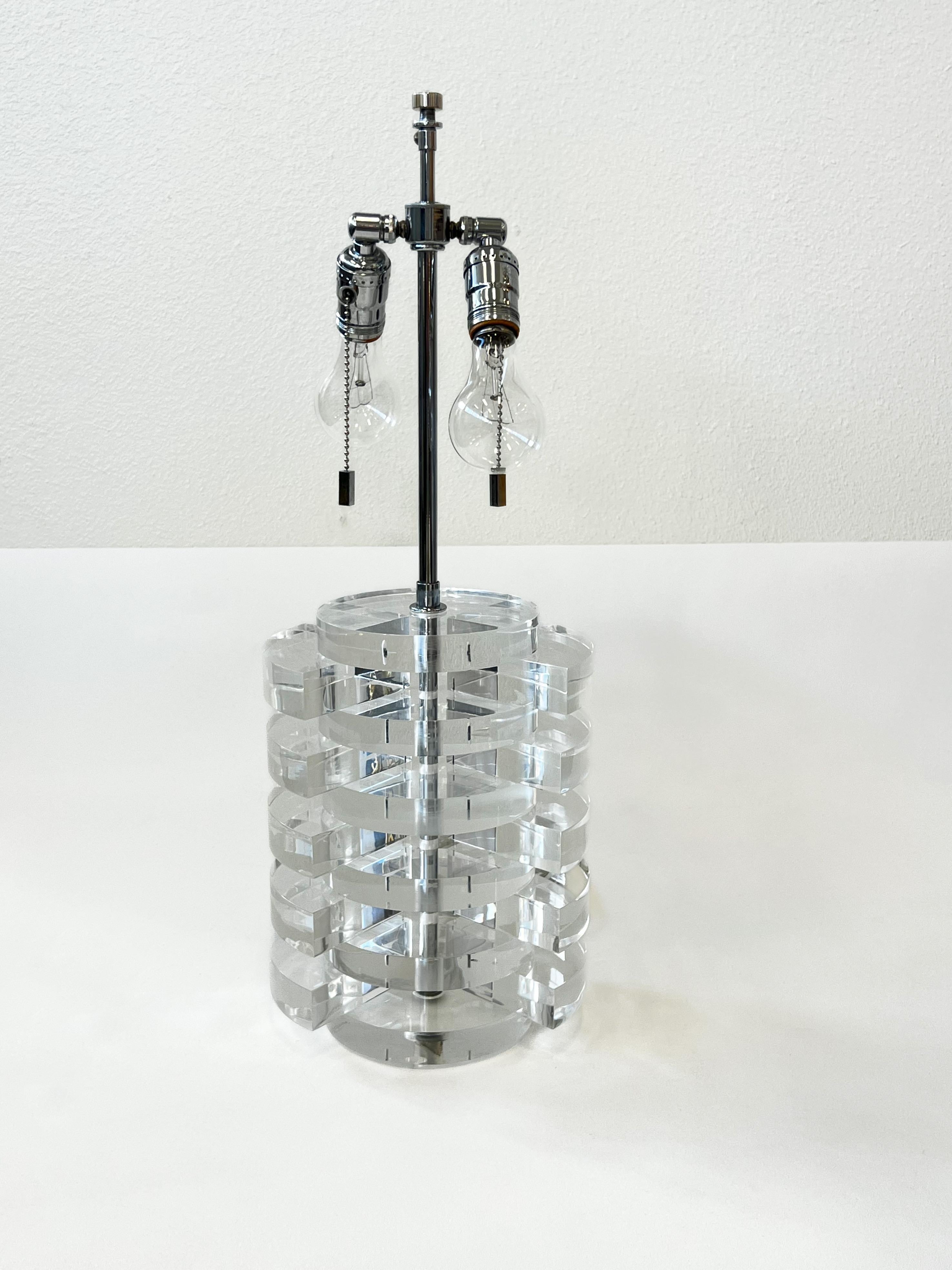 Pair of Lucite & Chrome Table Lamps by Karl Springer In Good Condition For Sale In Palm Springs, CA