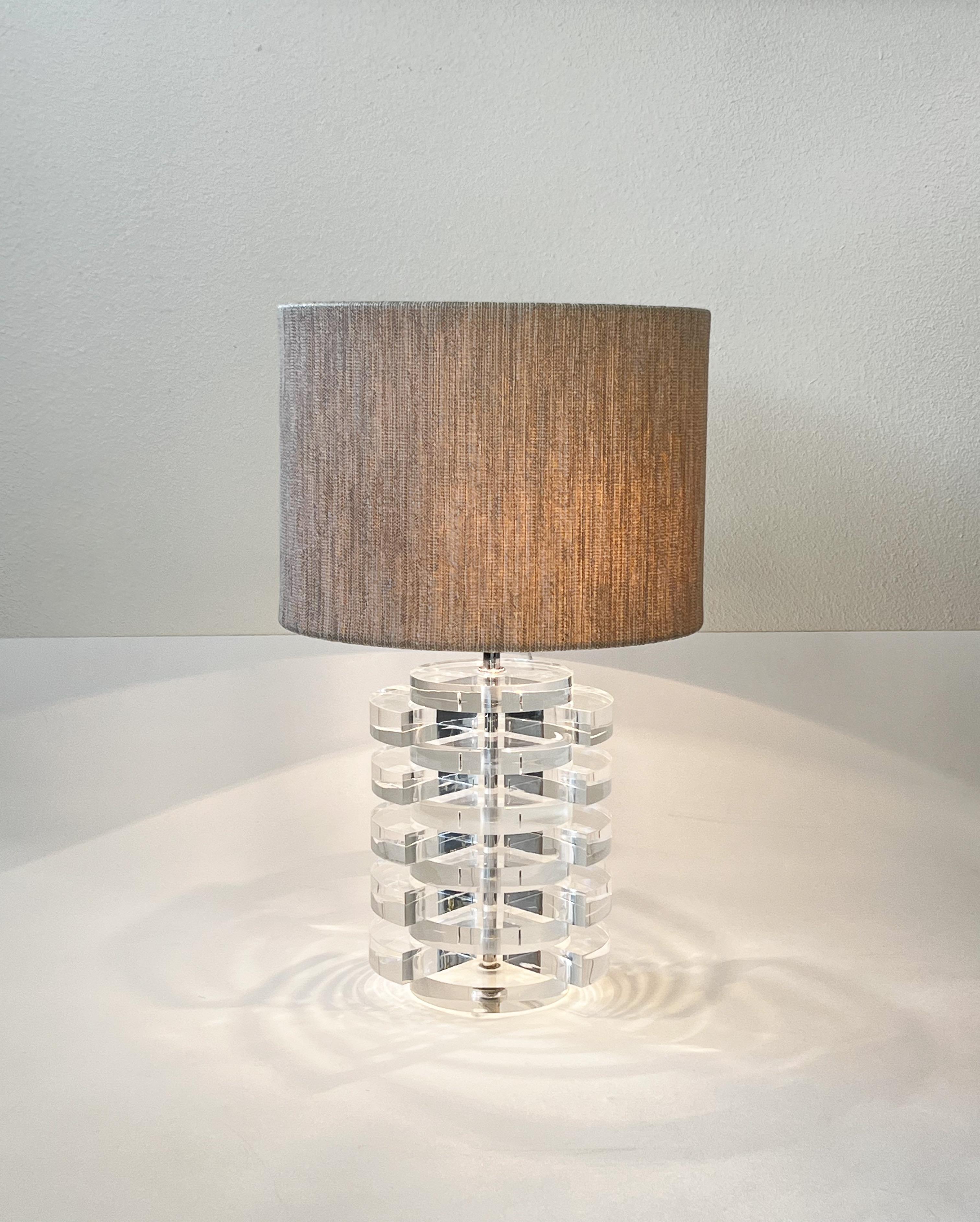 Pair of Lucite & Chrome Table Lamps by Karl Springer For Sale 1