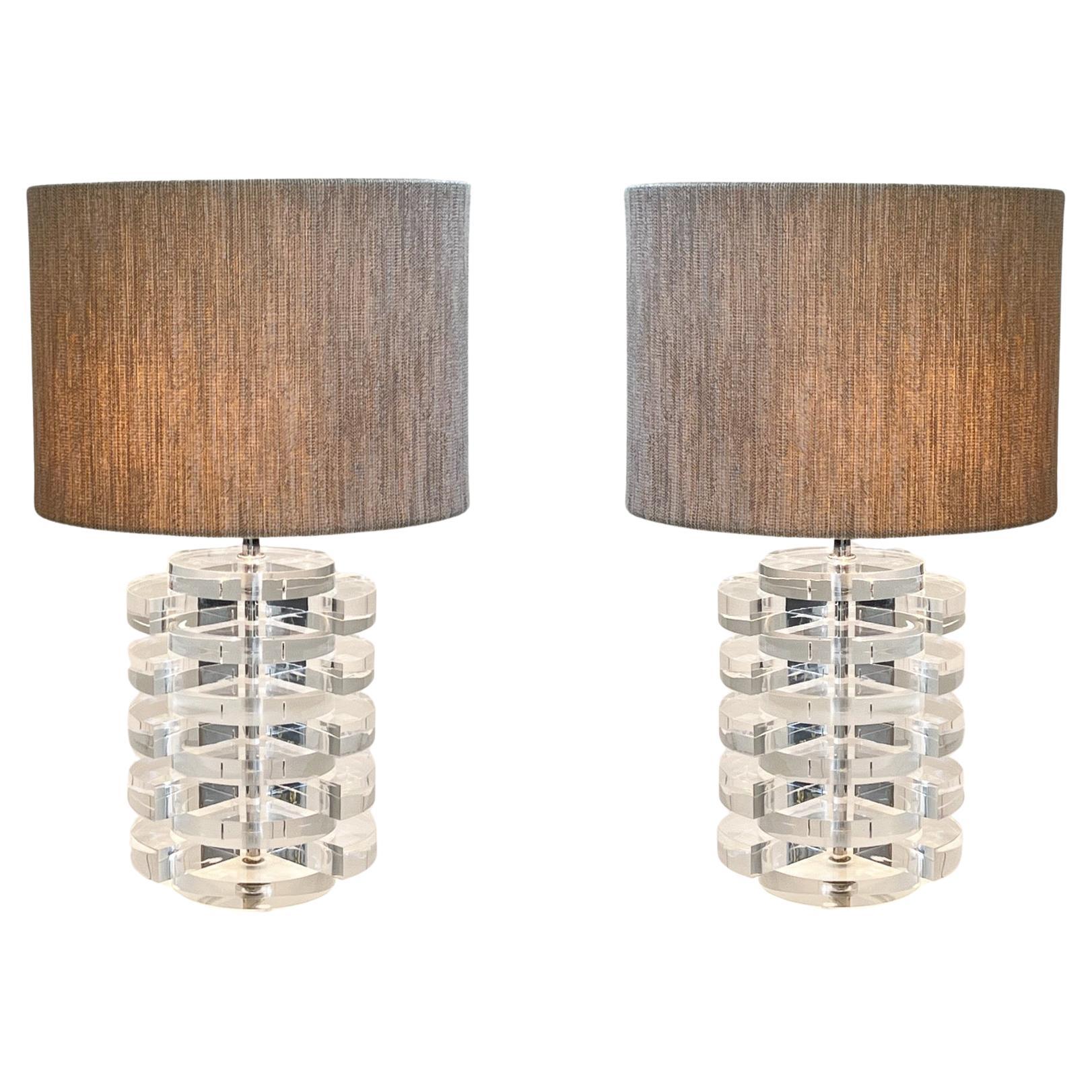 Pair of Lucite & Chrome Table Lamps by Karl Springer