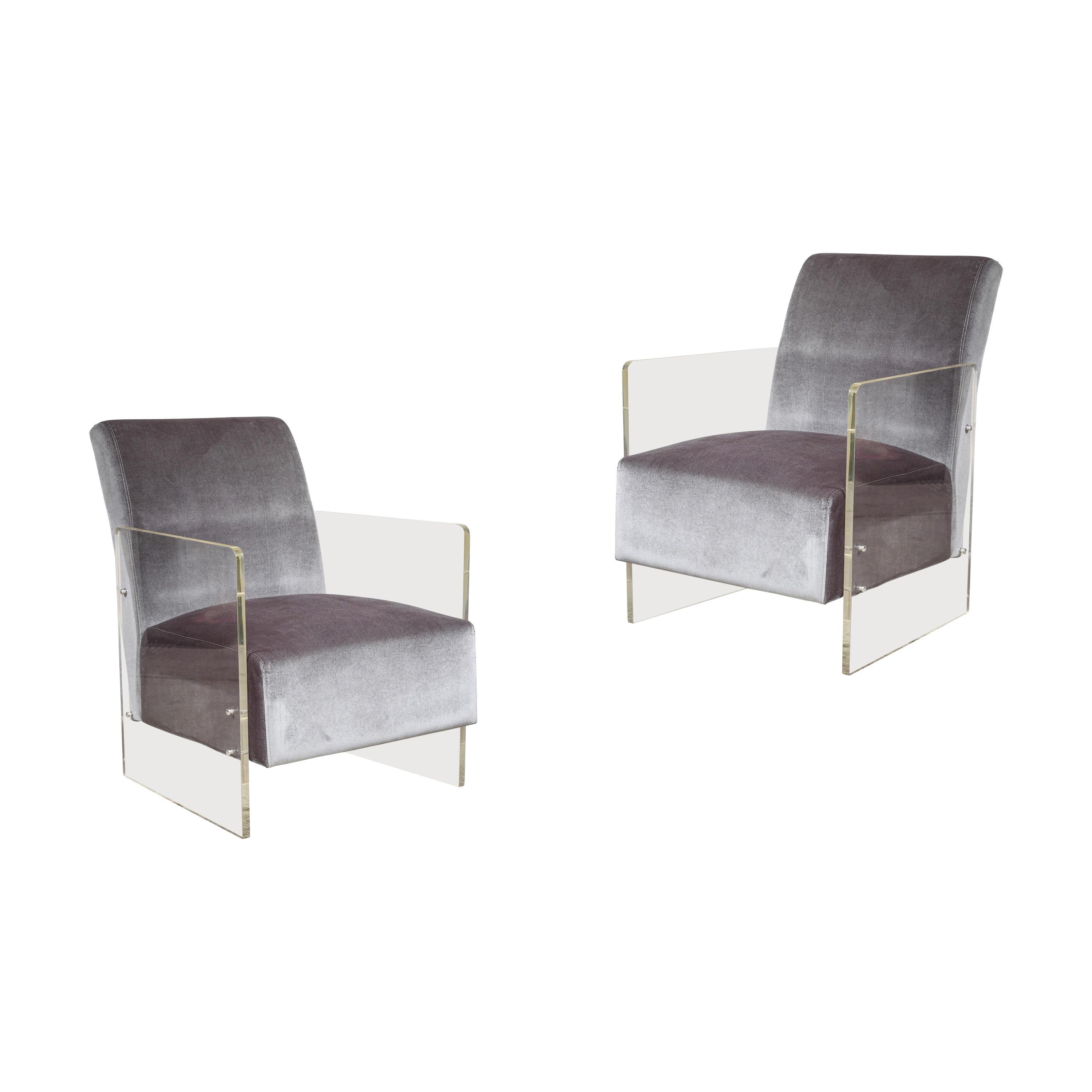 Pair of Lucite Club Chairs For Sale