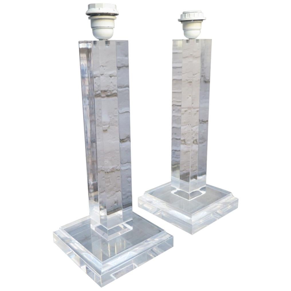 Pair of Lucite Column Table Lamps