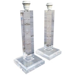 Pair of Lucite Column Table Lamps
