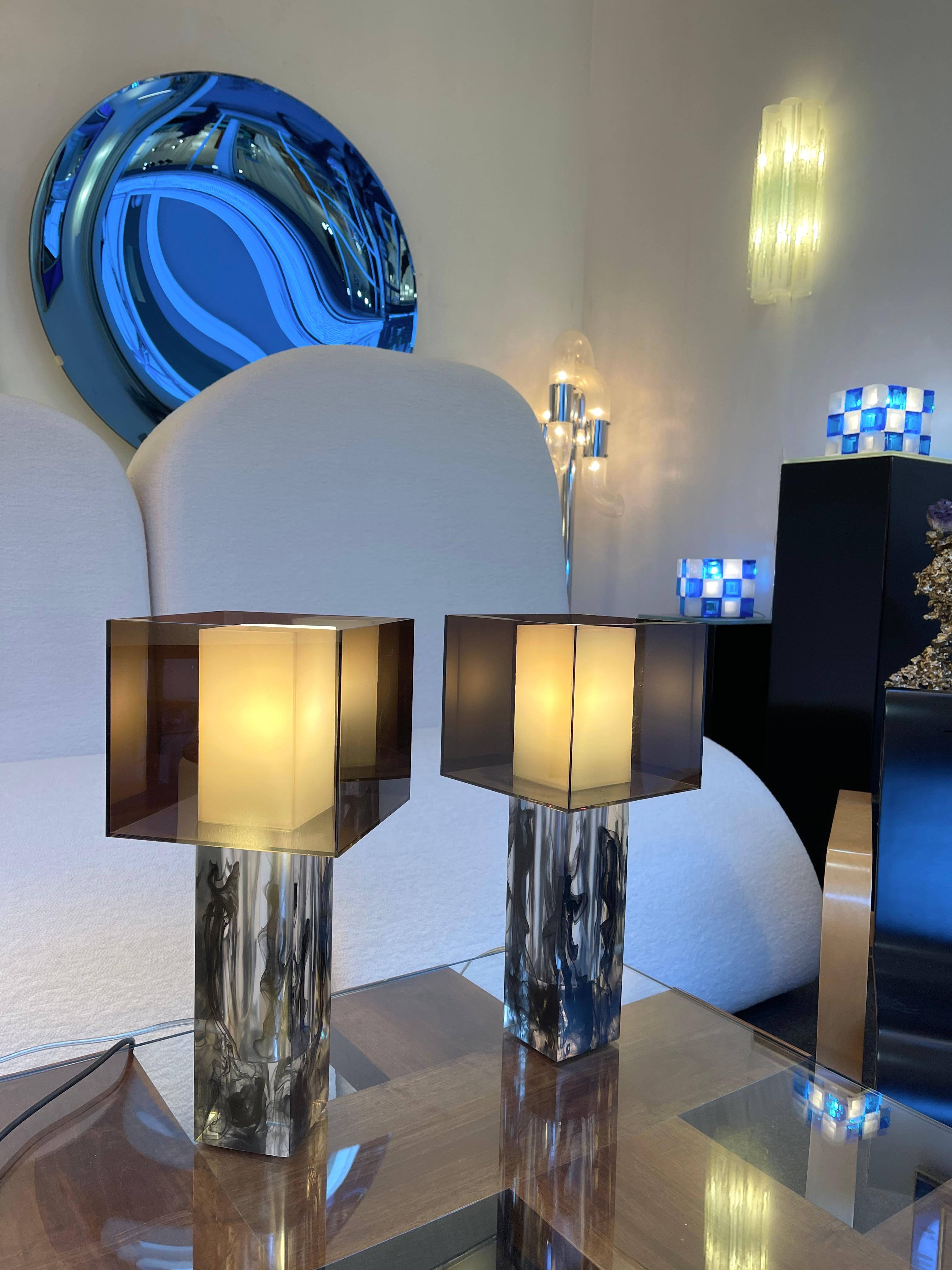 Pair of Lucite Cube Lamps by Ateljé Lyktan. Sweden, 1990s 5