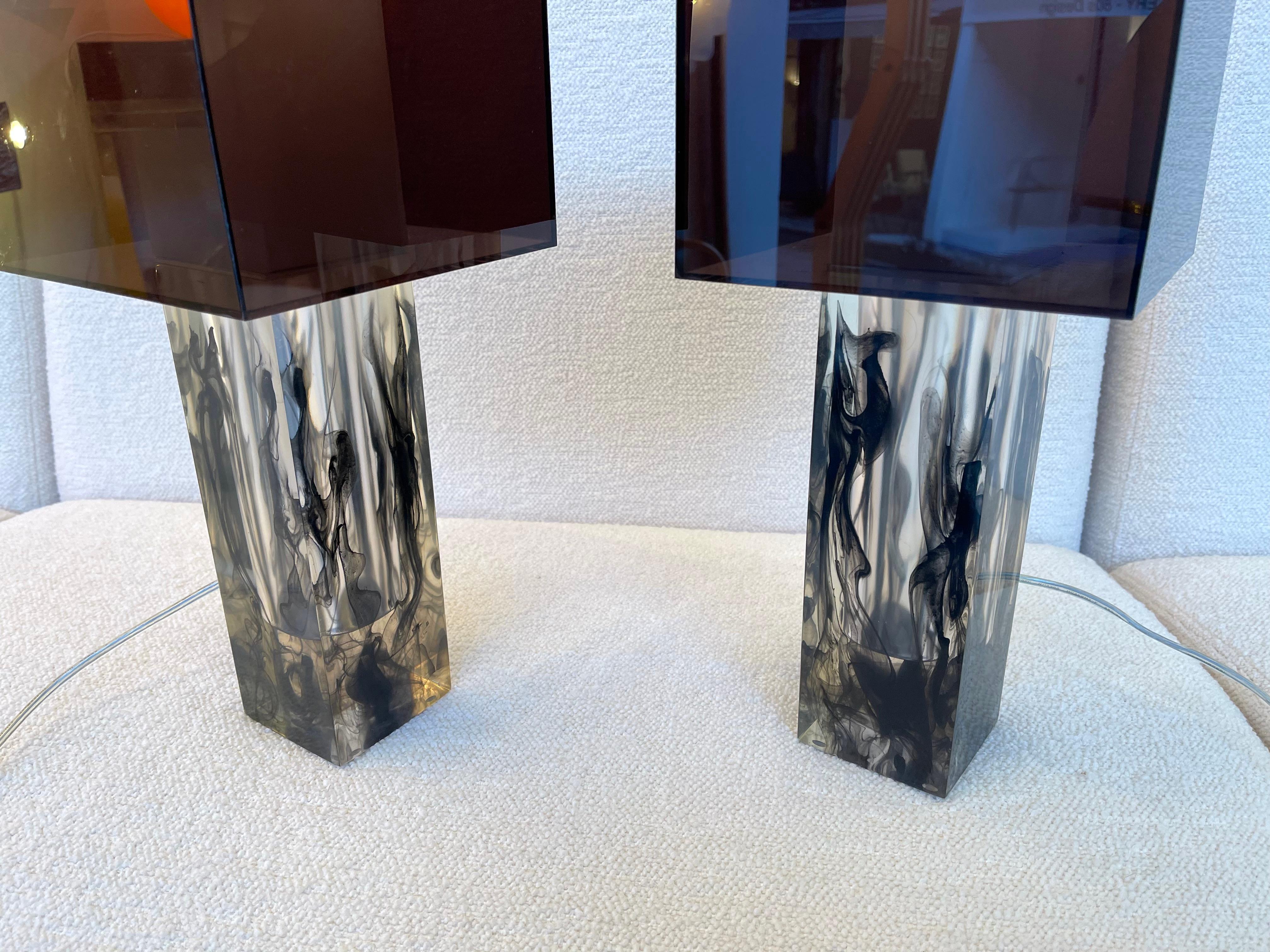 Pair of Lucite Cube Lamps by Ateljé Lyktan. Sweden, 1990s 6